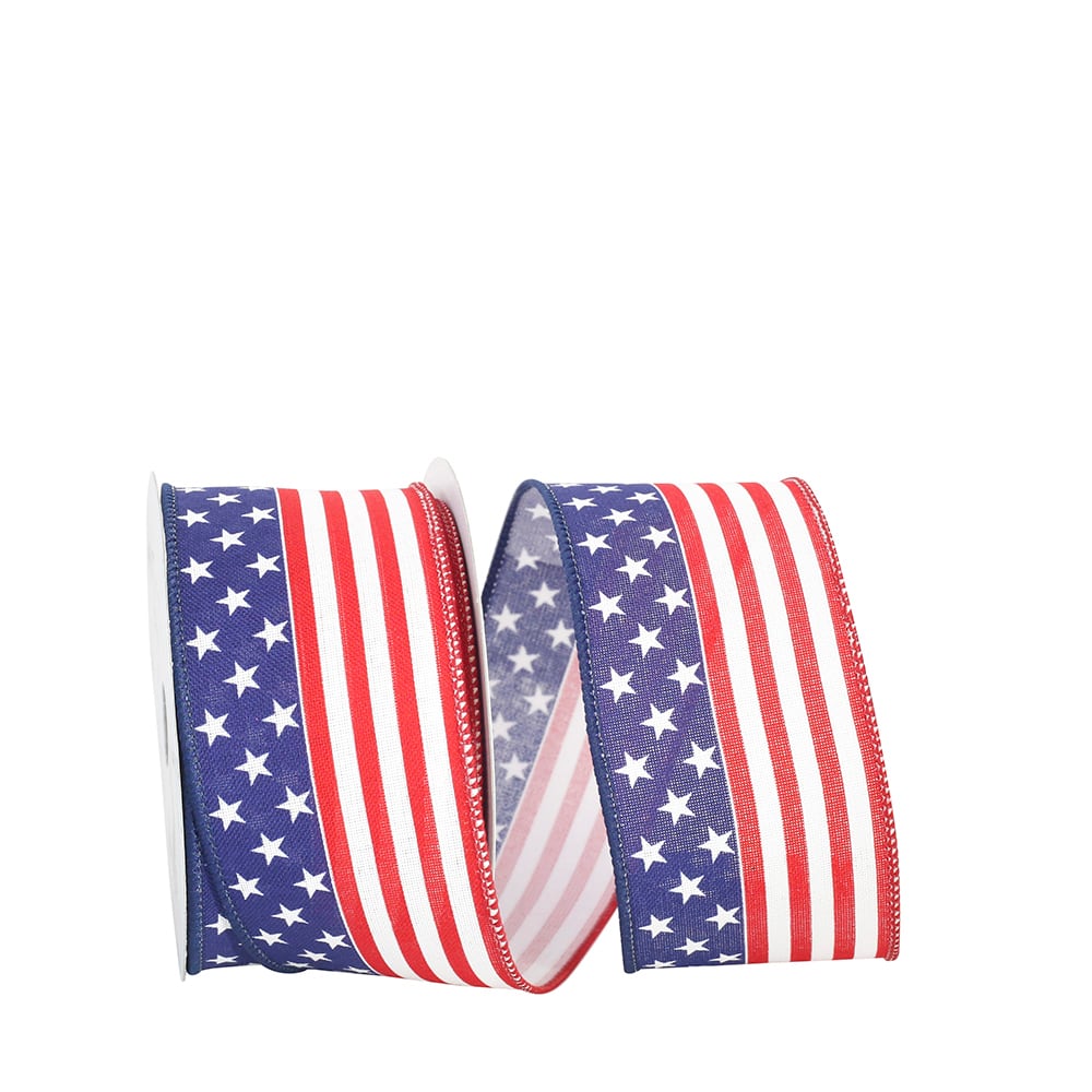 JAM Paper 2.5&#x22; x 10yd. Red, White &#x26; Blue Continuous Flag Wired Ribbon