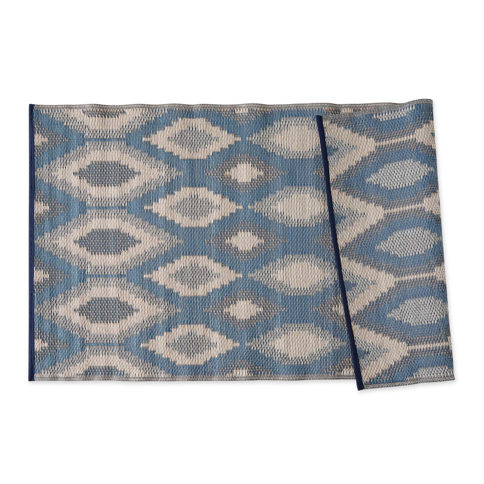 Blue and Gray Ikat Outdoor Floor Runner 3ft. x 6ft.