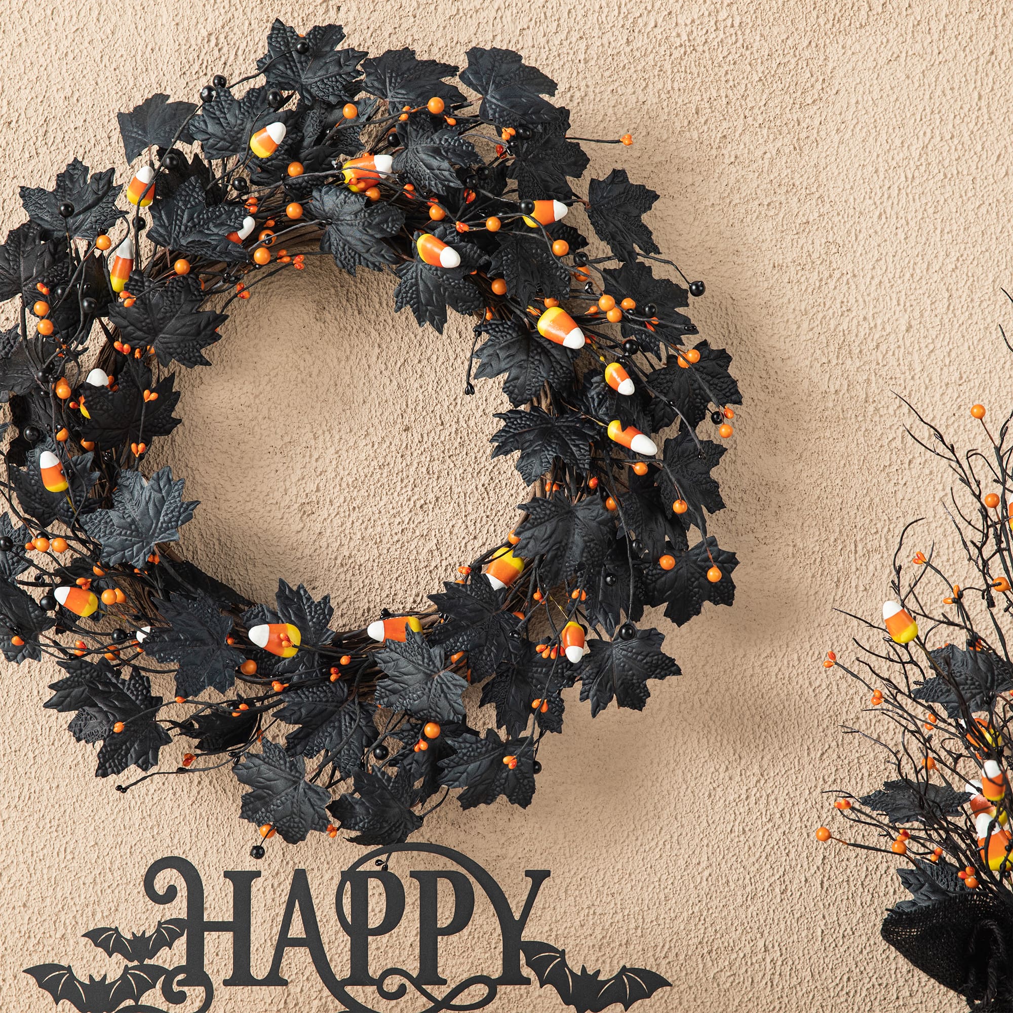 Glitzhome&#xAE; 24&#x22; Halloween Candy Corn Berries Wreath