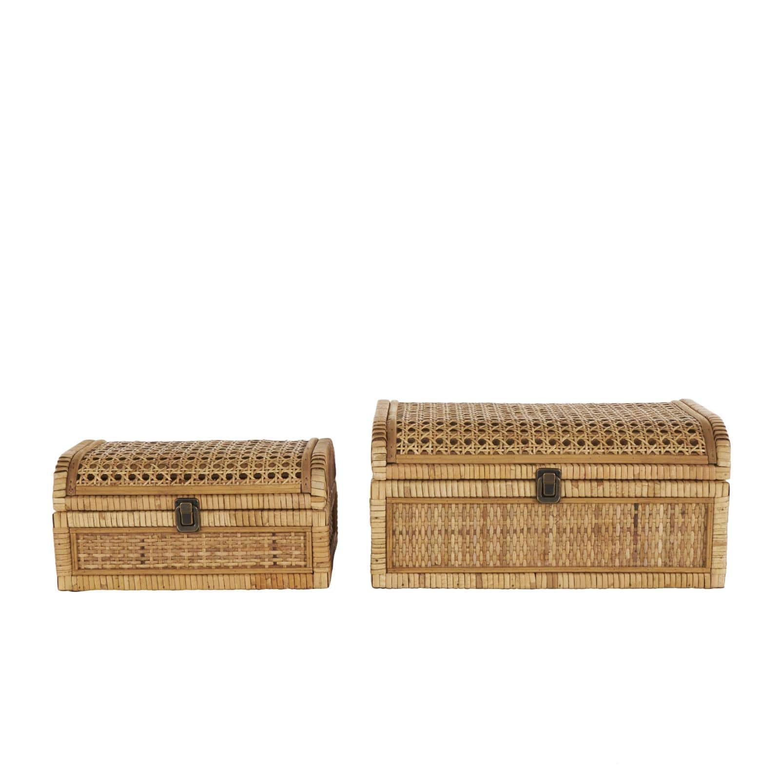 Brown Rattan Handmade Woven Storage Box with Curved Tops & Wrapped Edges, 2ct.