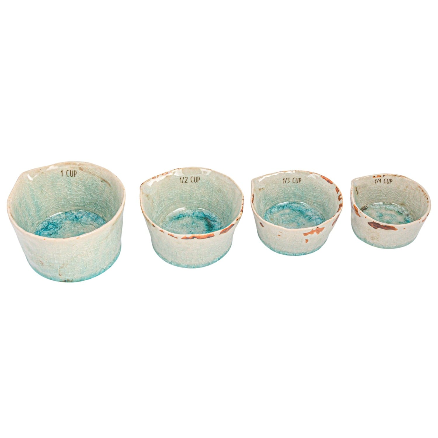 Green Stoneware Measuring Cups with Reactive Crackle Glaze, 4ct.