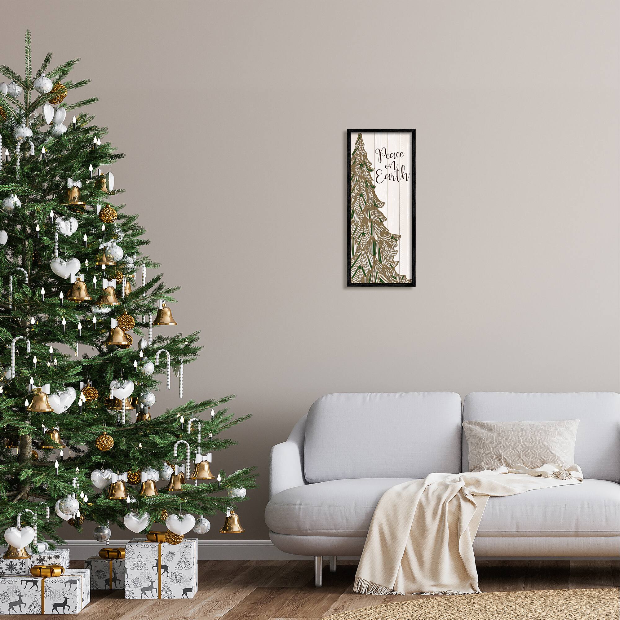 Stupell Industries Peace On Earth Tree Phrase Framed Giclee Art