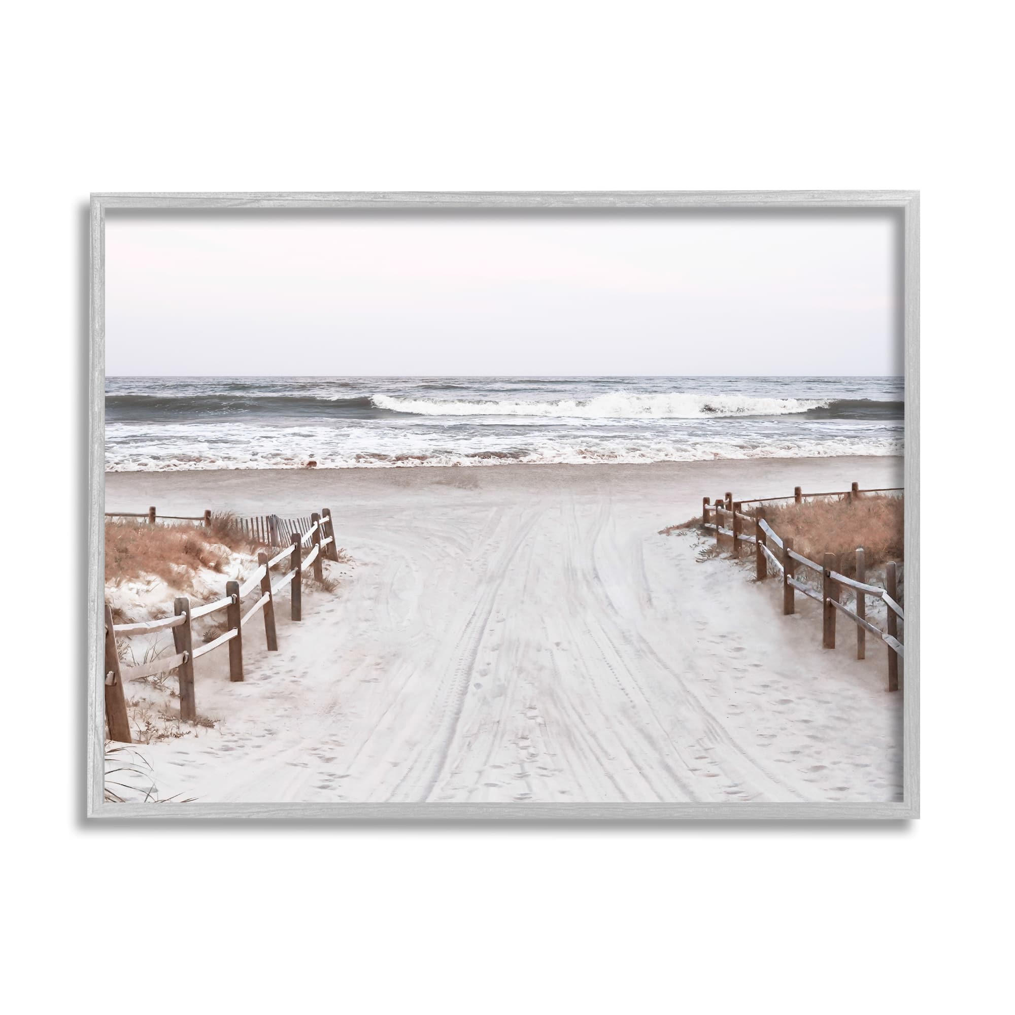 Stupell Industries Beach Wave Shoreline Foggy Horizon Framed Giclee Art