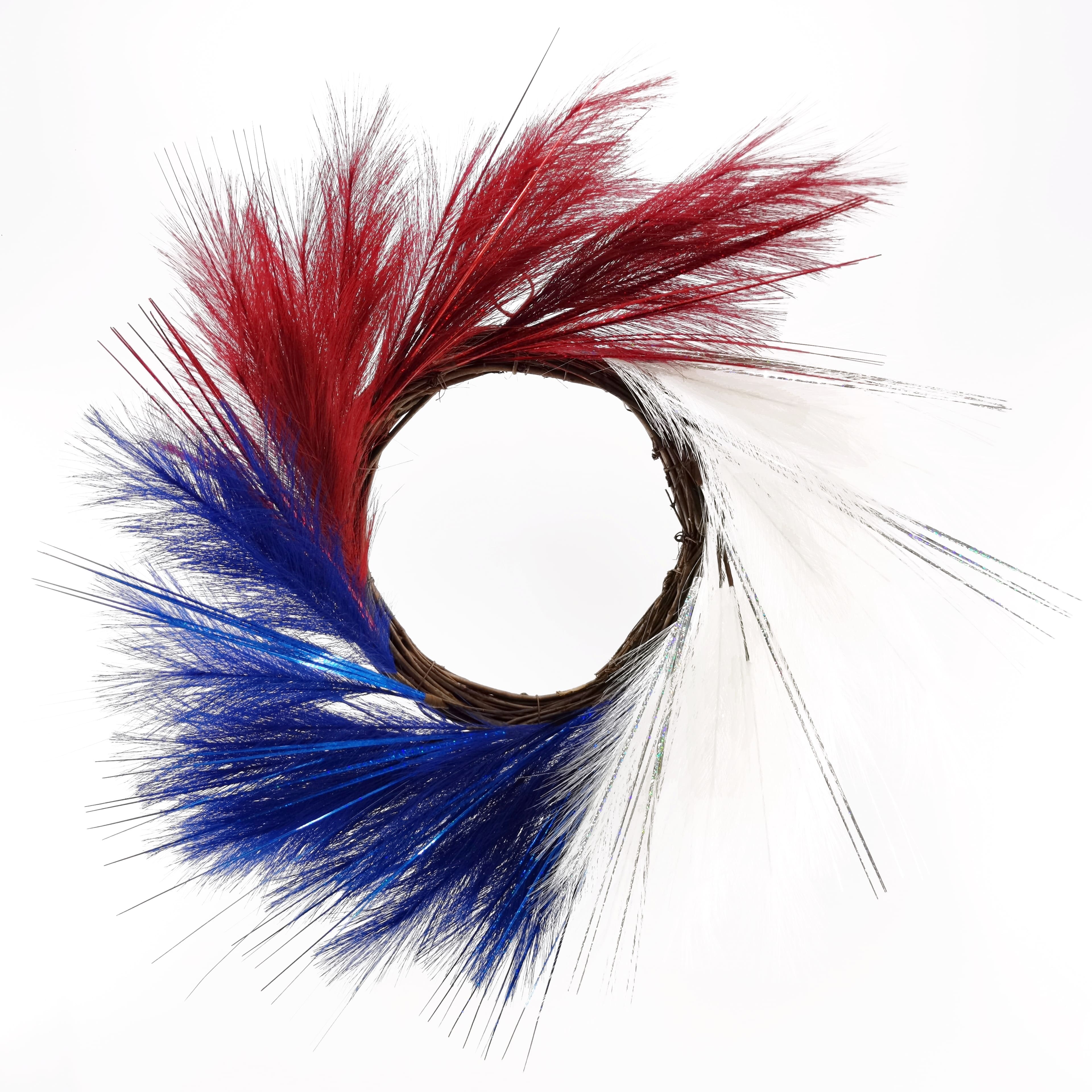 22&#x22; Red, White &#x26; Blue Pampas Wreath with Tinsel by Celebrate It&#x2122;