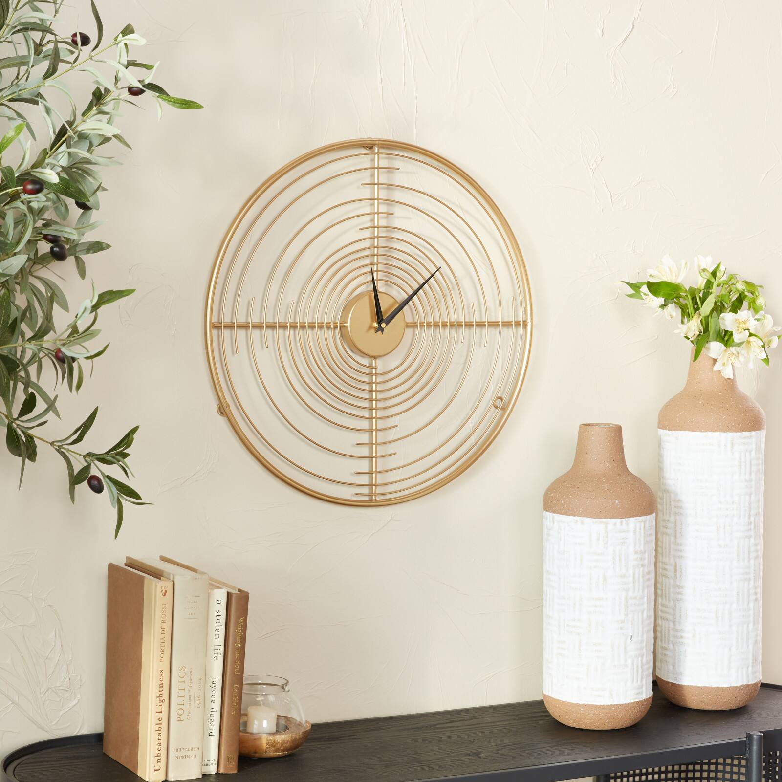 Gold Iron Contemporary Wall Clock, 20" x 20" x 2"