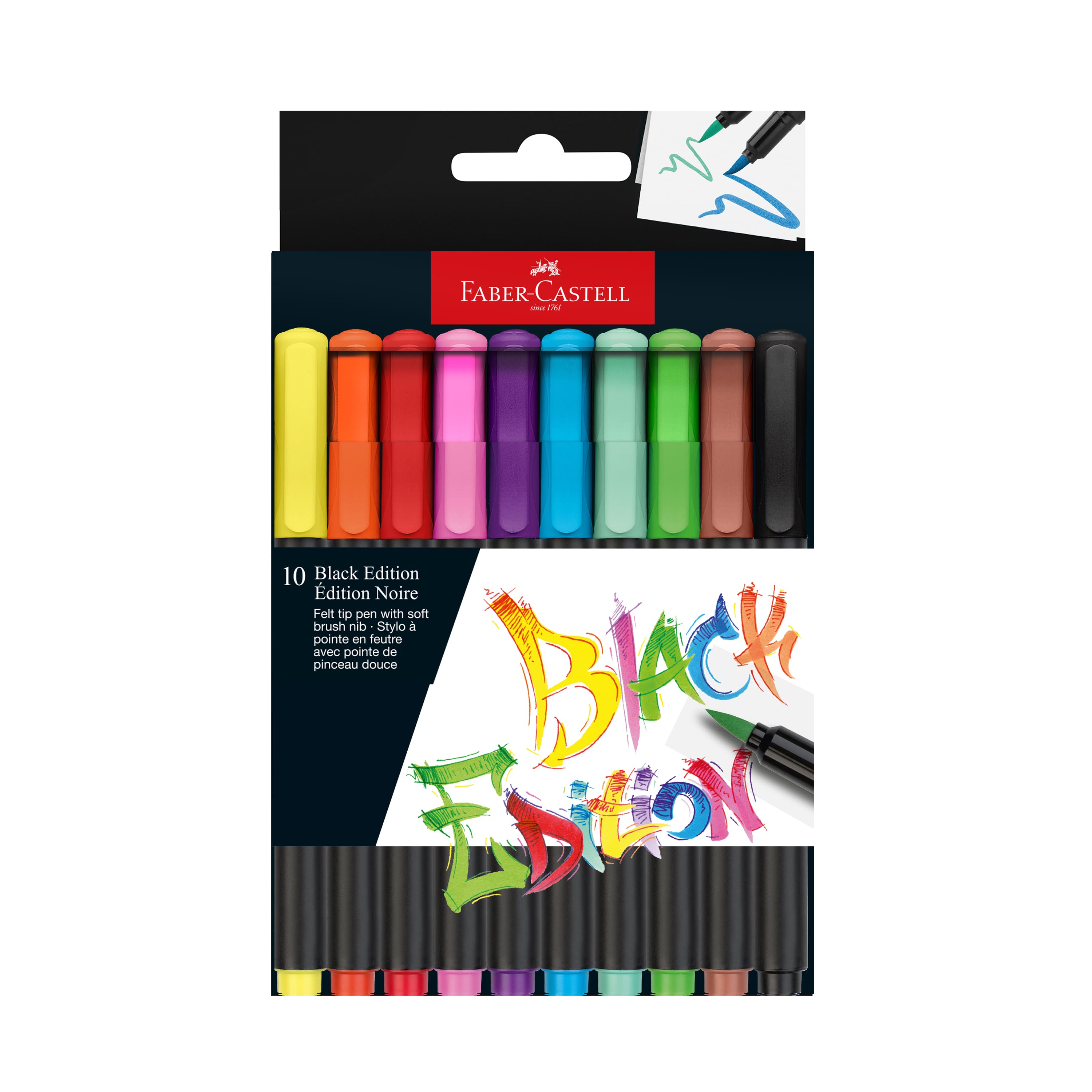 Faber-Castell&#xAE; 10 Colour Black Edition Felt Tip Brush Pens