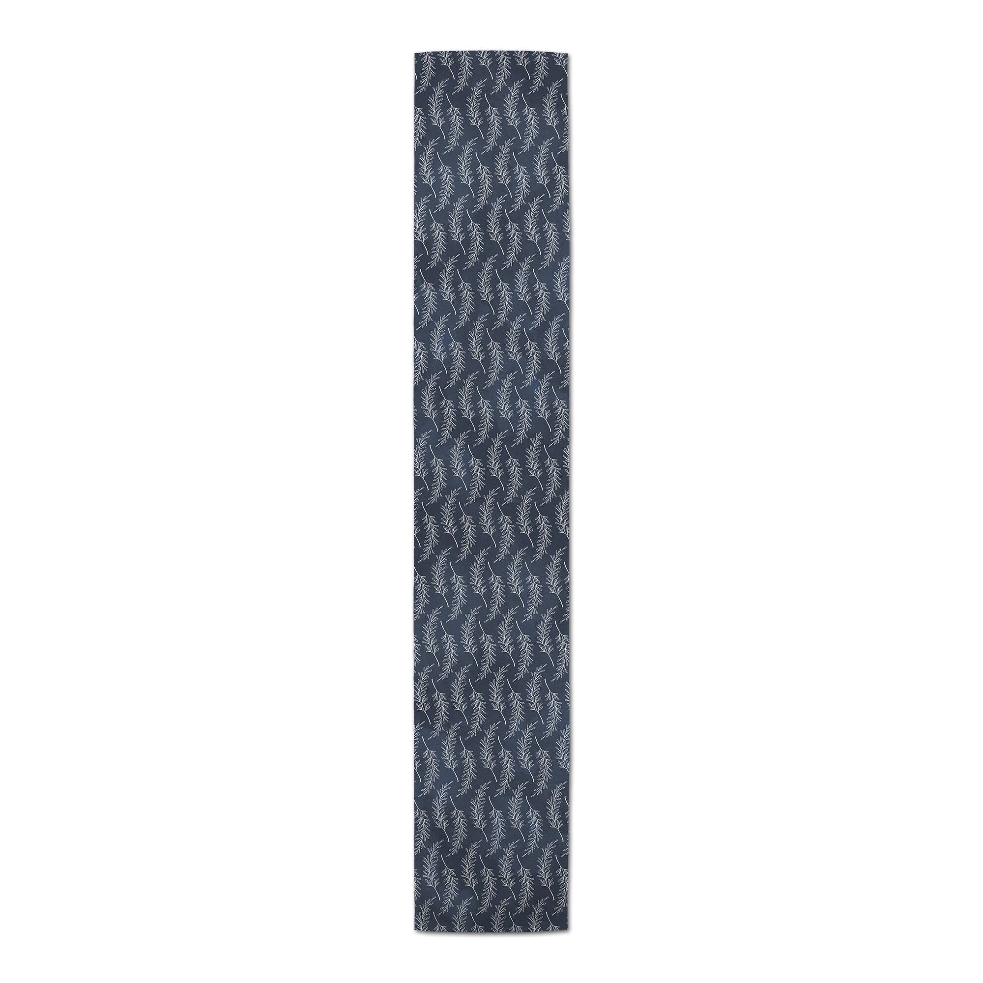 90" Navy Blue Leaf Pattern Cotton Twill Table Runner
