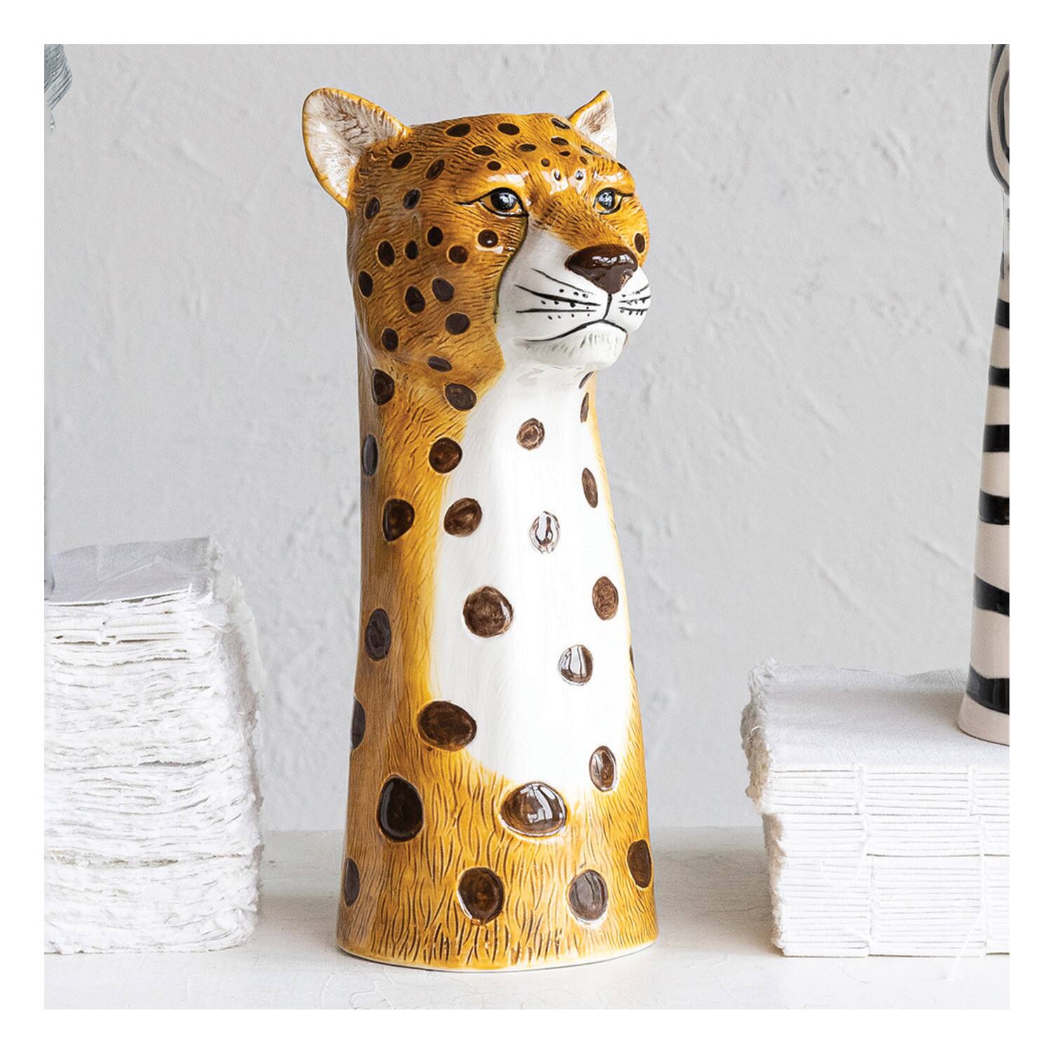 Hello Honey® 11" Multicolor Hand-Painted Decorative Stoneware Cheetah Vase