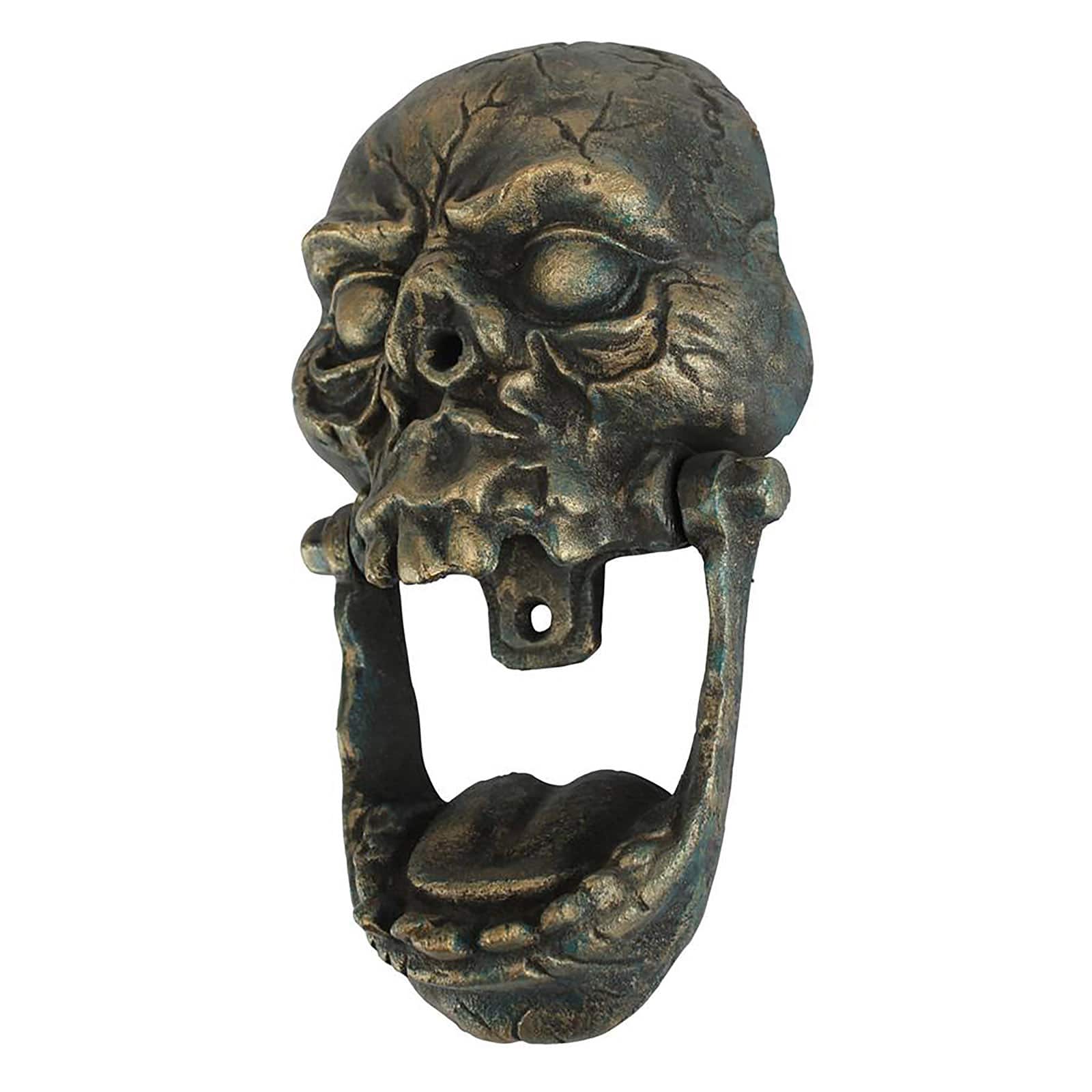Design Toscano 9.5&#x22; Bronze Knock-Jaw Skull Authentic Foundry Iron Door Knocker