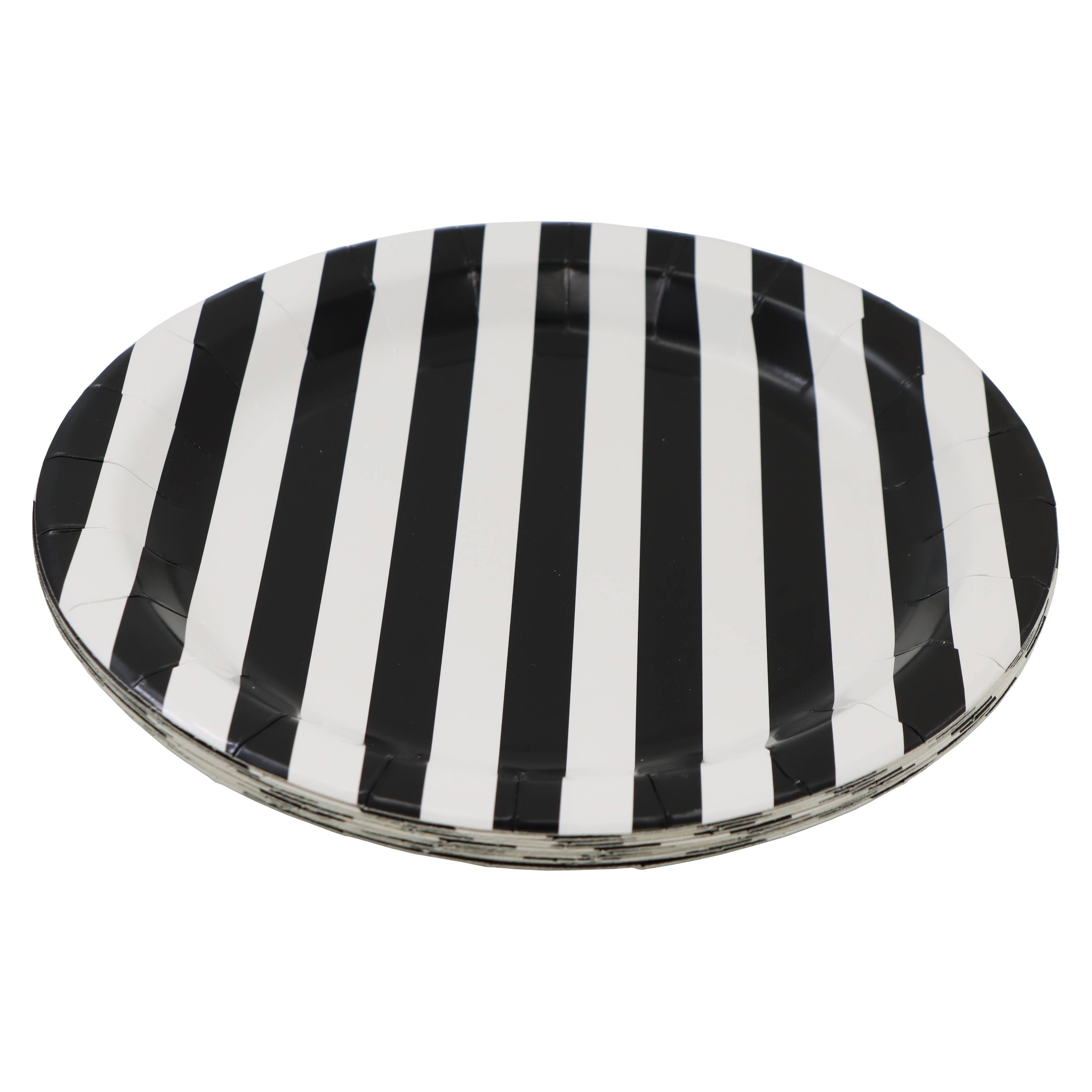 12 Packs: 10 ct. (120 total) 9&#x22; Black &#x26; White Stripes Dinner Plates by Celebrate It&#x2122;