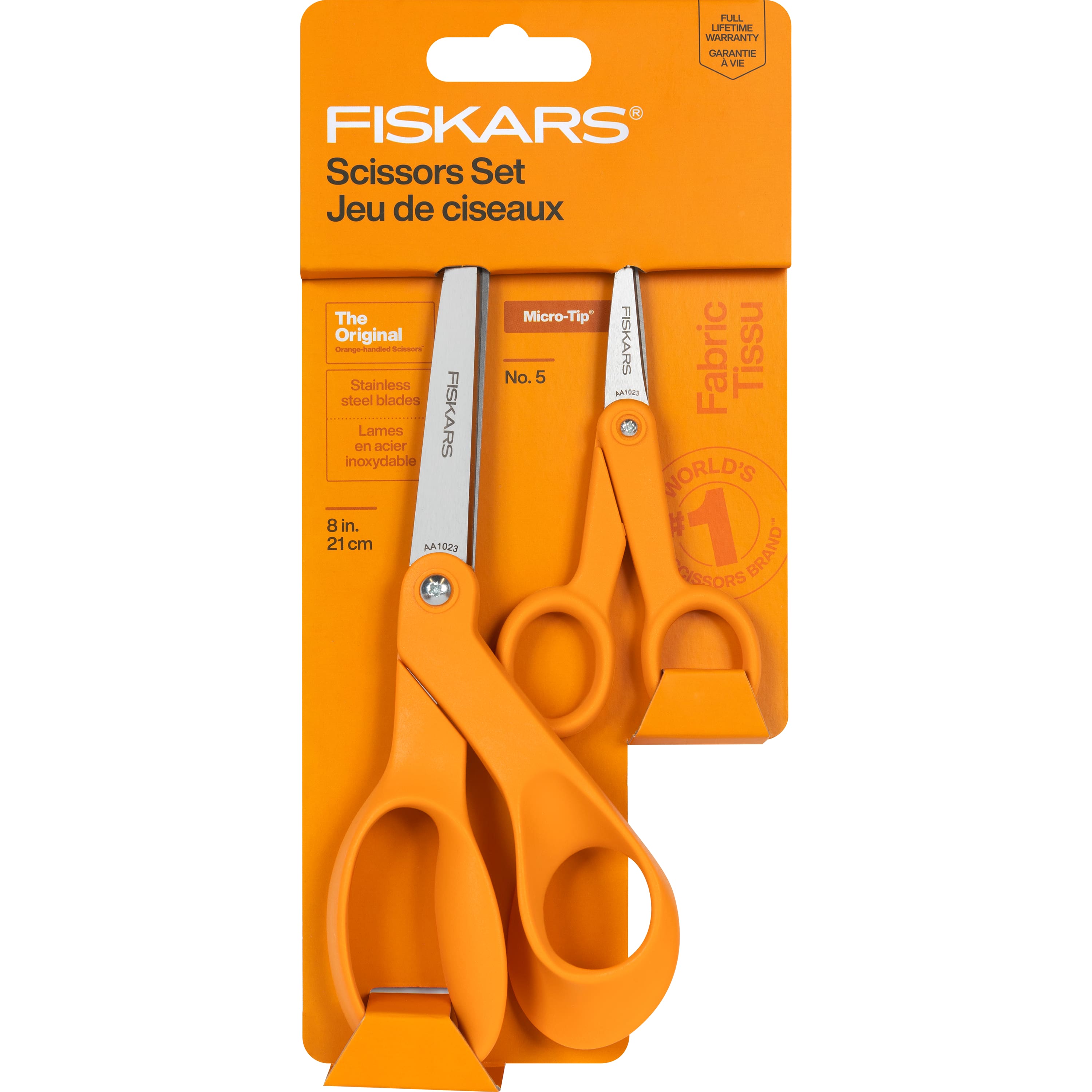 Fiskars® 8" & No.5 Micro-Tip® Orange-Handled Scissors Set