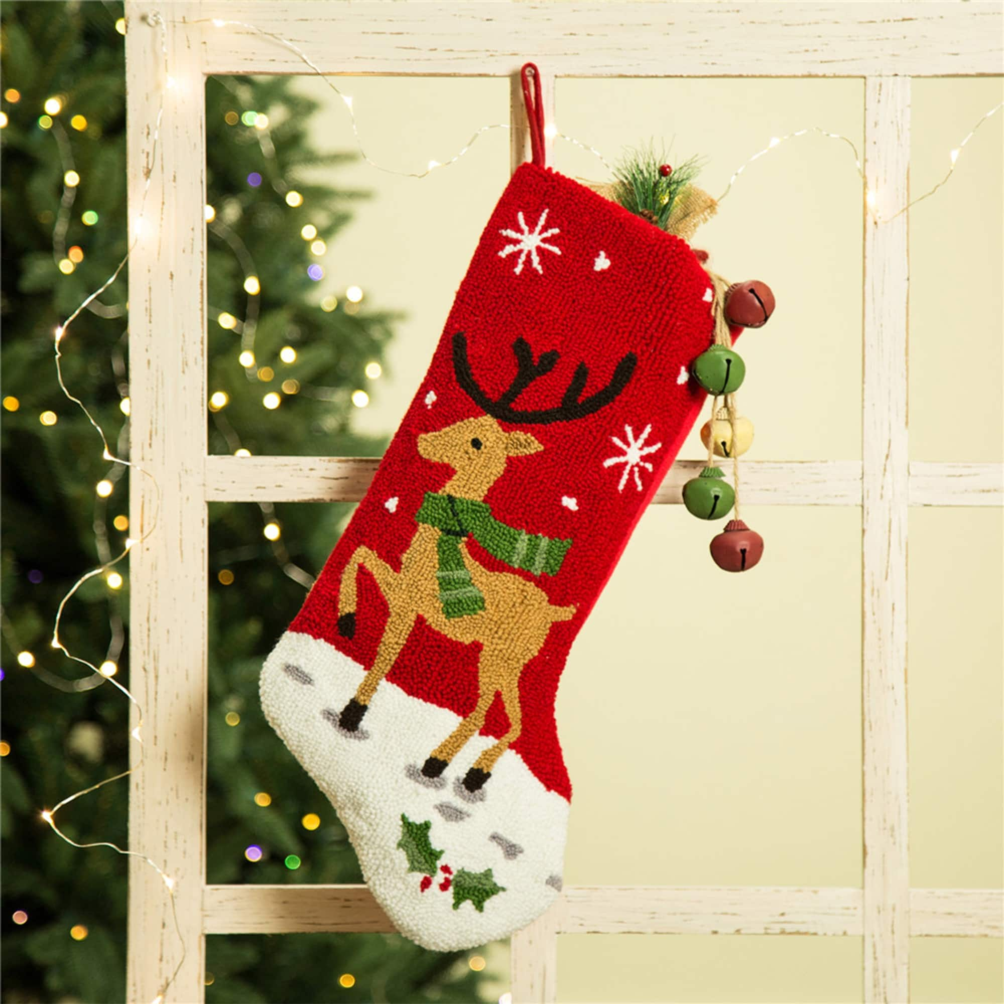 Glitzhome® 19&quot; Reindeer Hooked Stocking | Michaels