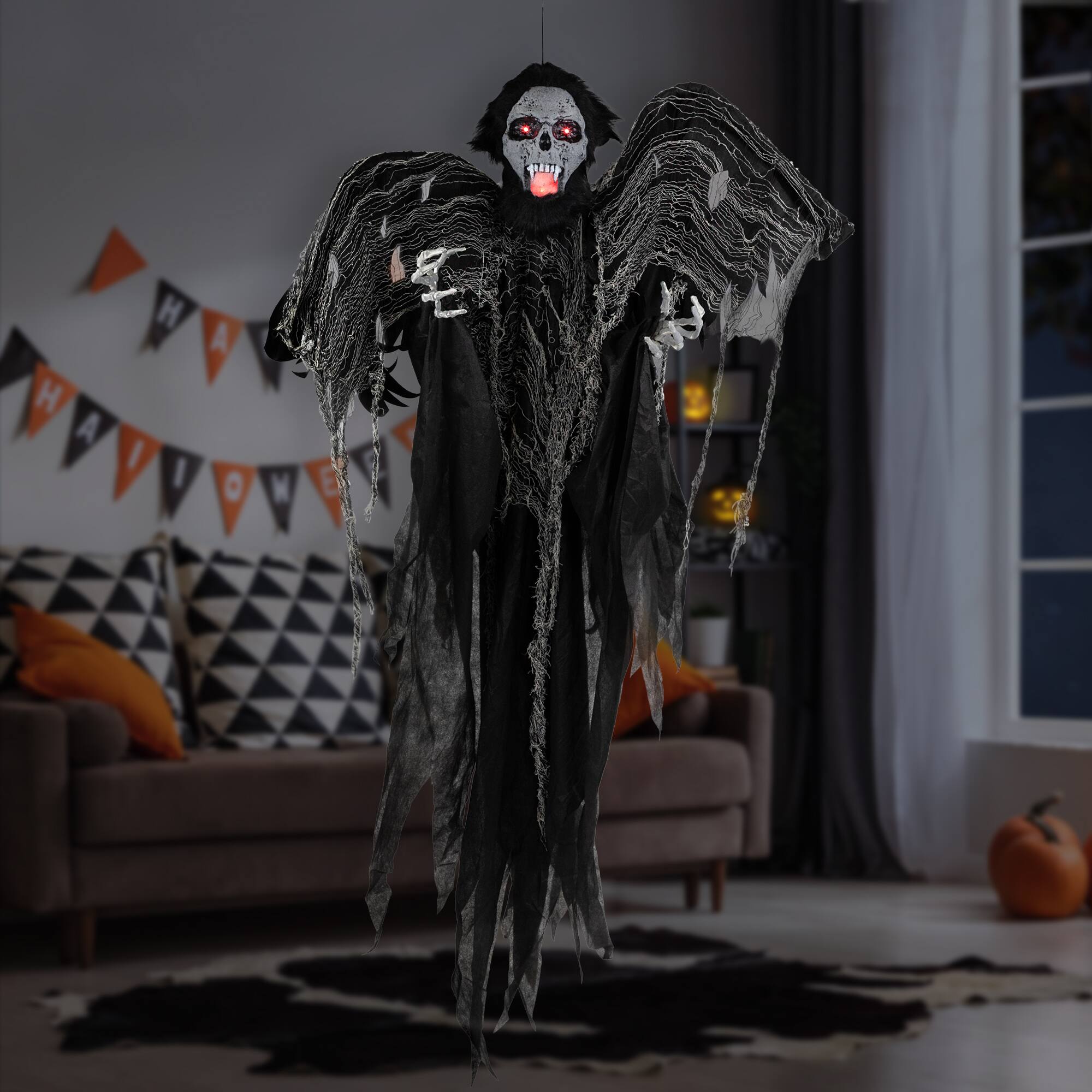 5ft. Animated Hanging Zombie Vampire with Lights &#x26; Sound Halloween Decoration