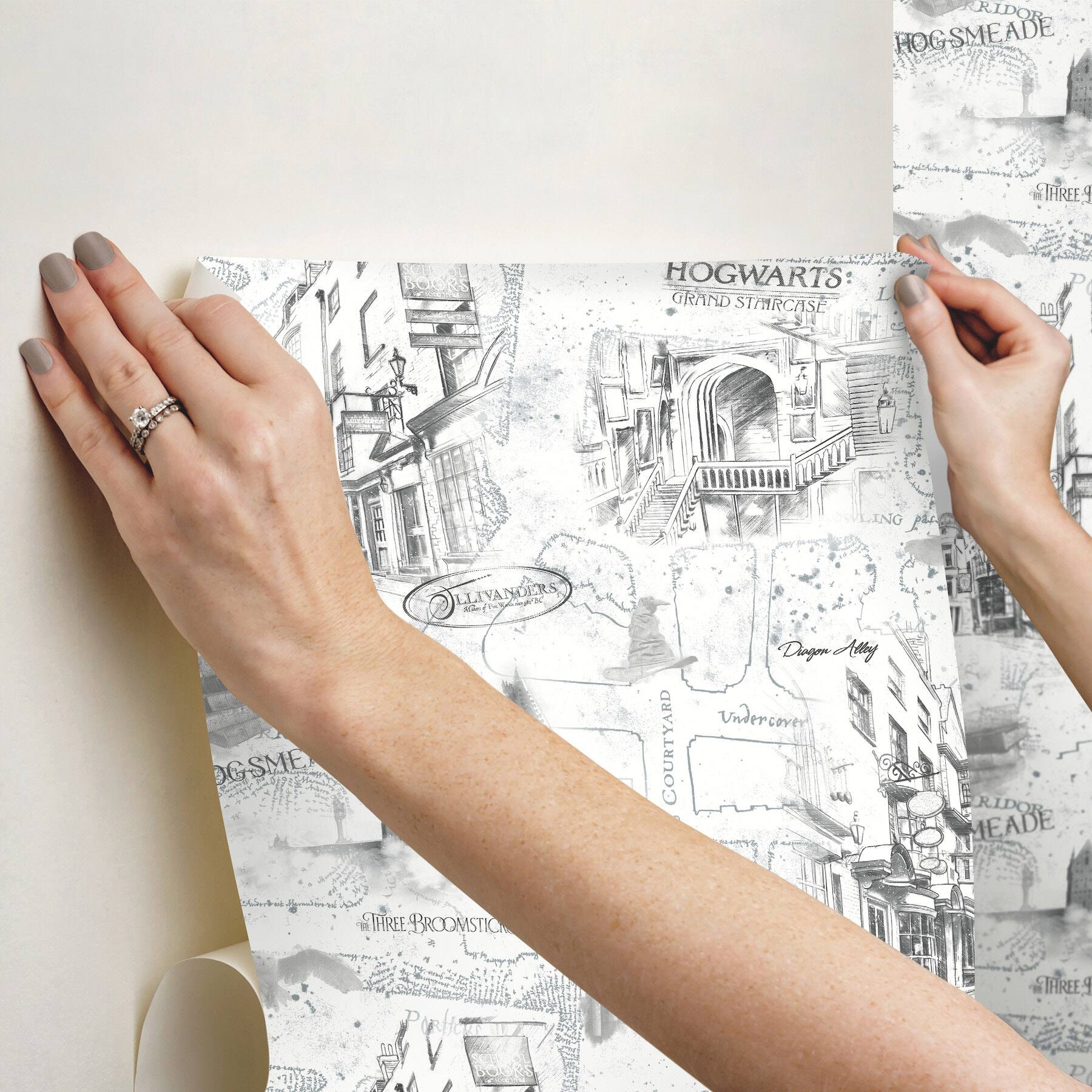 RoomMates White Harry Potter Map Peel & Stick Wallpaper