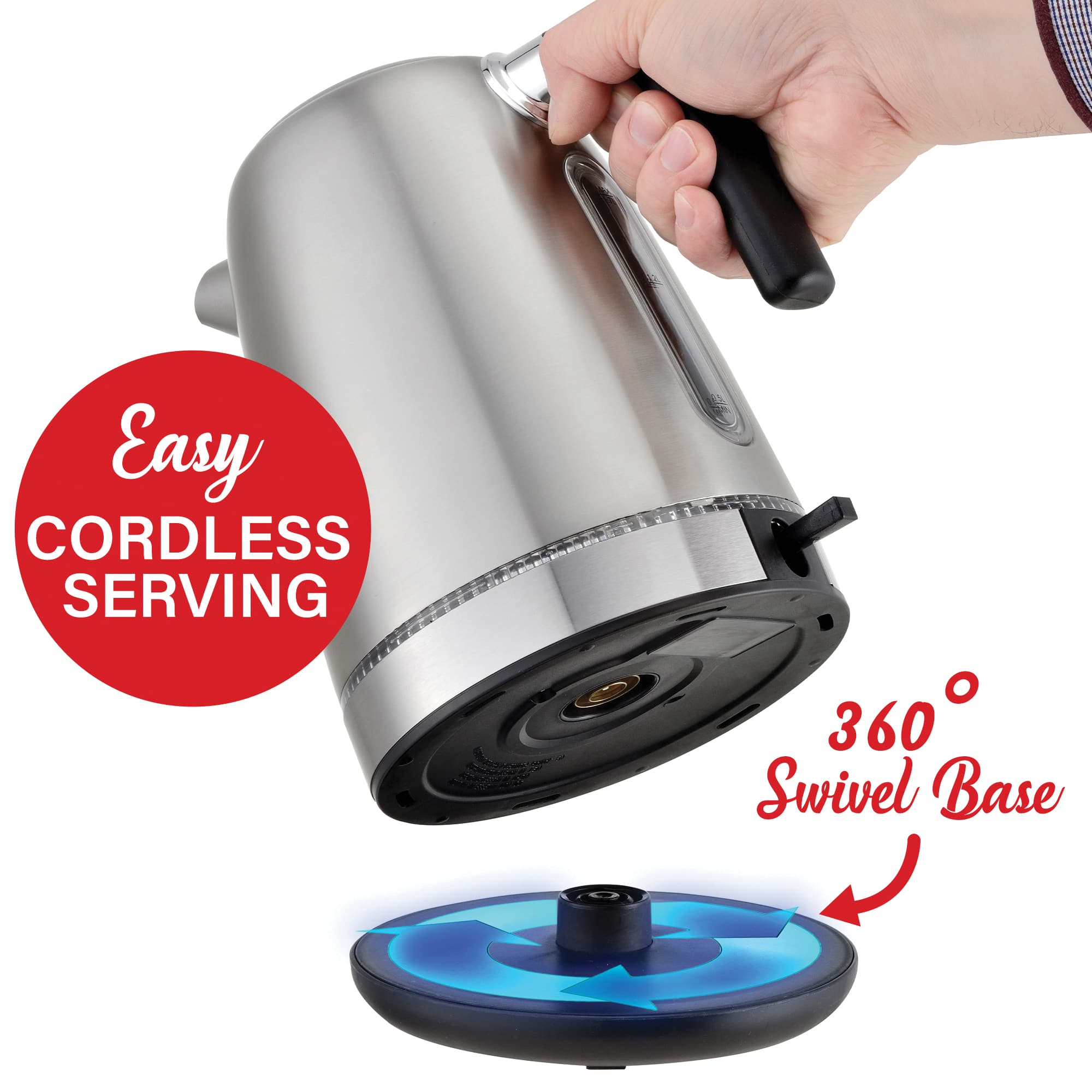 Brentwood 1.7L 1,500 Watt Cordless Electric Stainless Steel Kettle