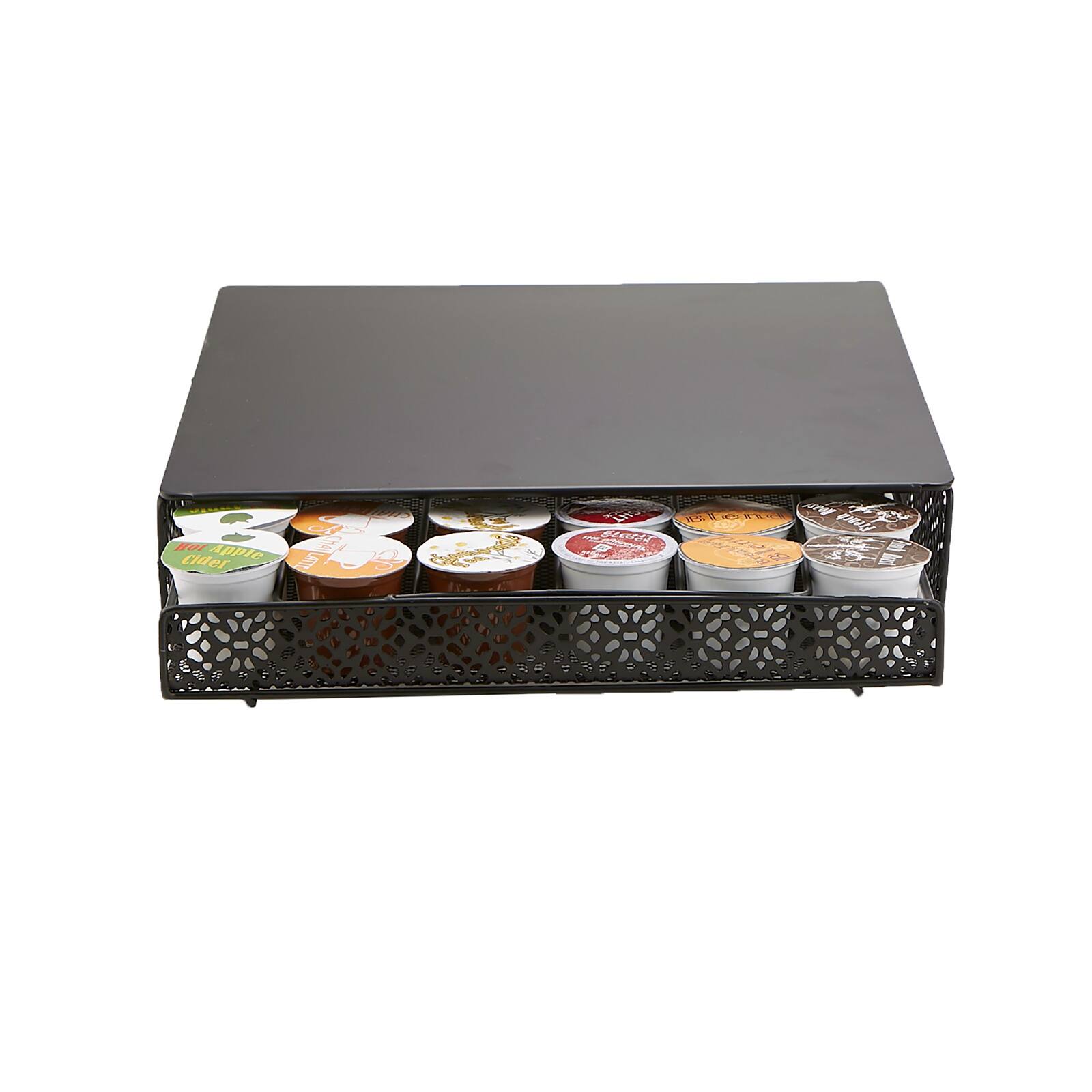 Mind Reader Flower Pattern Black 36 Capacity Single Serve Coffee Pod Metal Mesh Storage Drawer