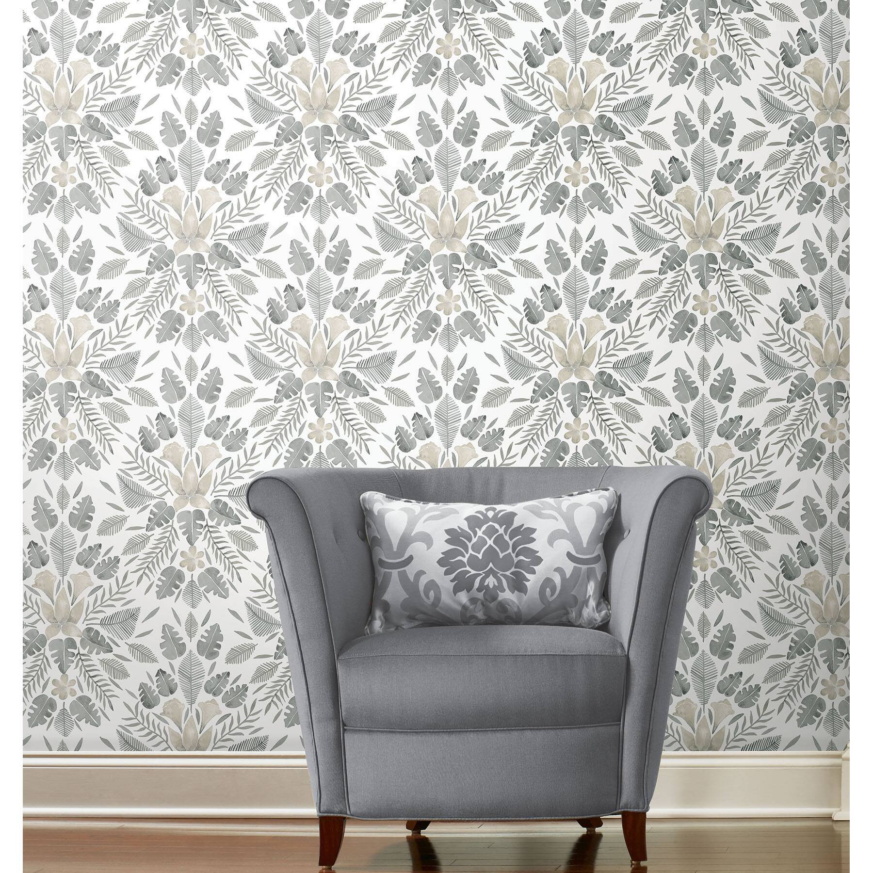 RoomMates Gray & Taupe Gray Cat Coquillette Tropical Peel & Stick Wallpaper