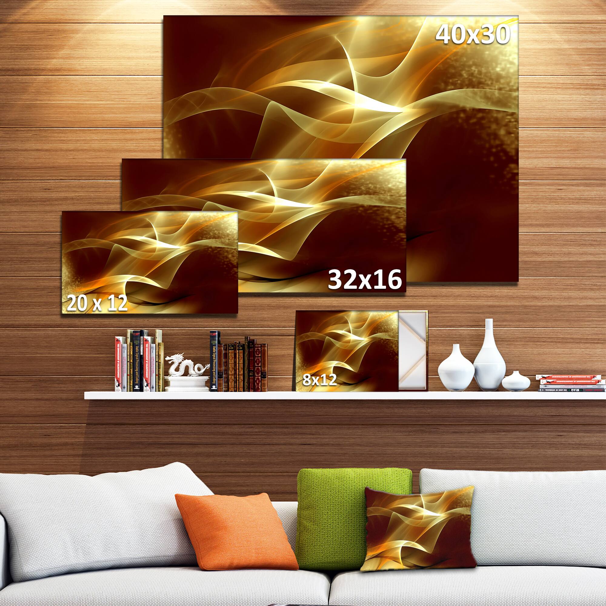 Designart - Light Yellow Abstract Fractal Design - Large Abstract Canvas Art