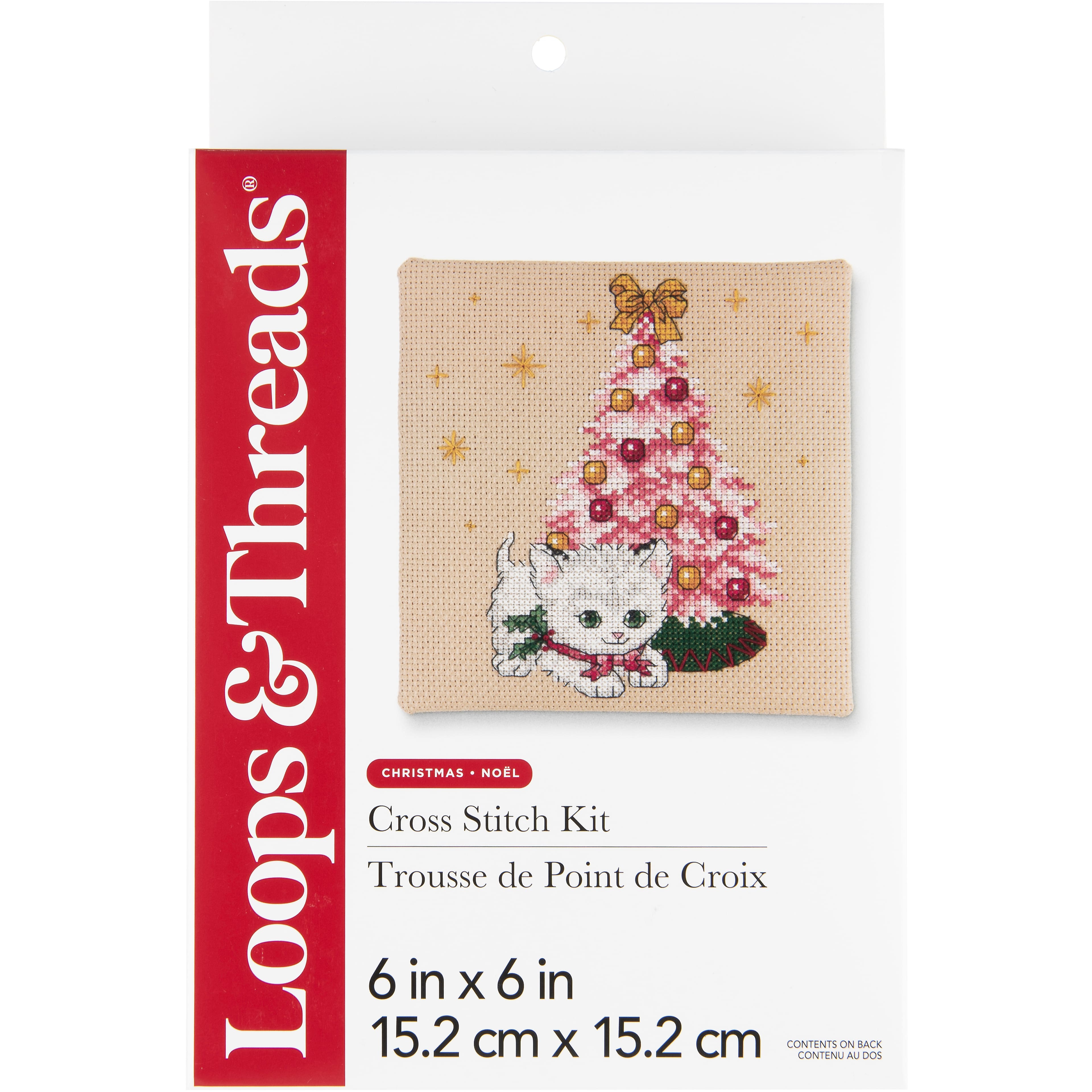 6&#x22; x 6&#x22; Christmas Kitten Cross Stitch Kit by Loops &#x26; Threads&#xAE;