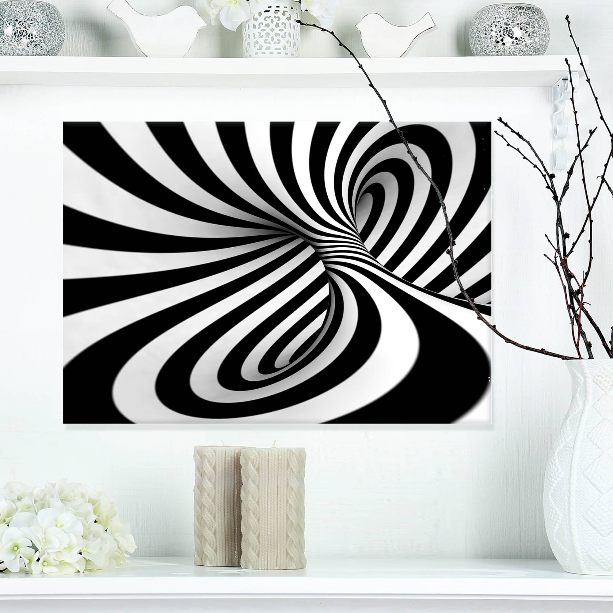 Designart - Spiral Black n White - Abstract Canvas Art Print