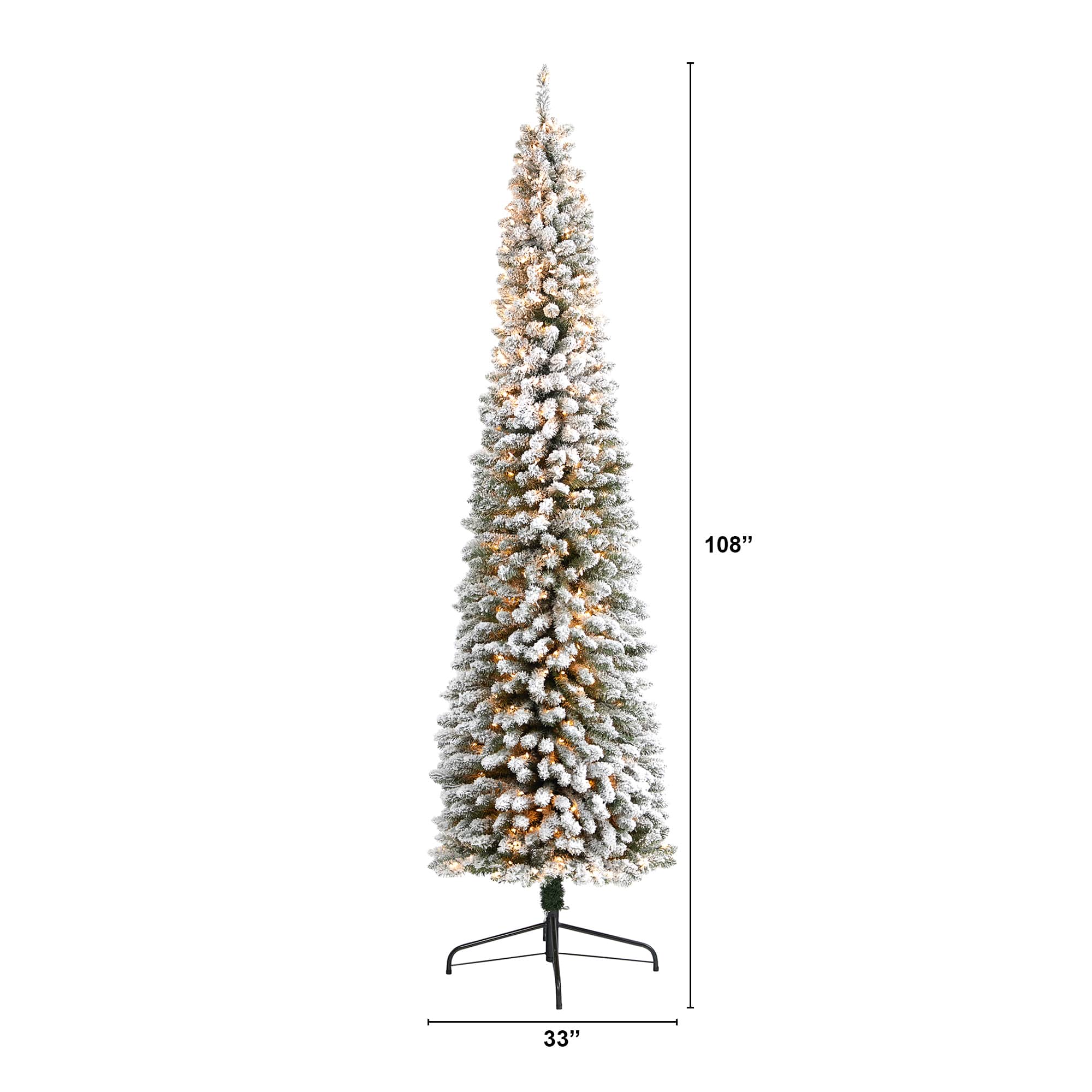 9ft. Pre-Lit Flocked Pencil Artificial Christmas Tree with Clear LED Lights