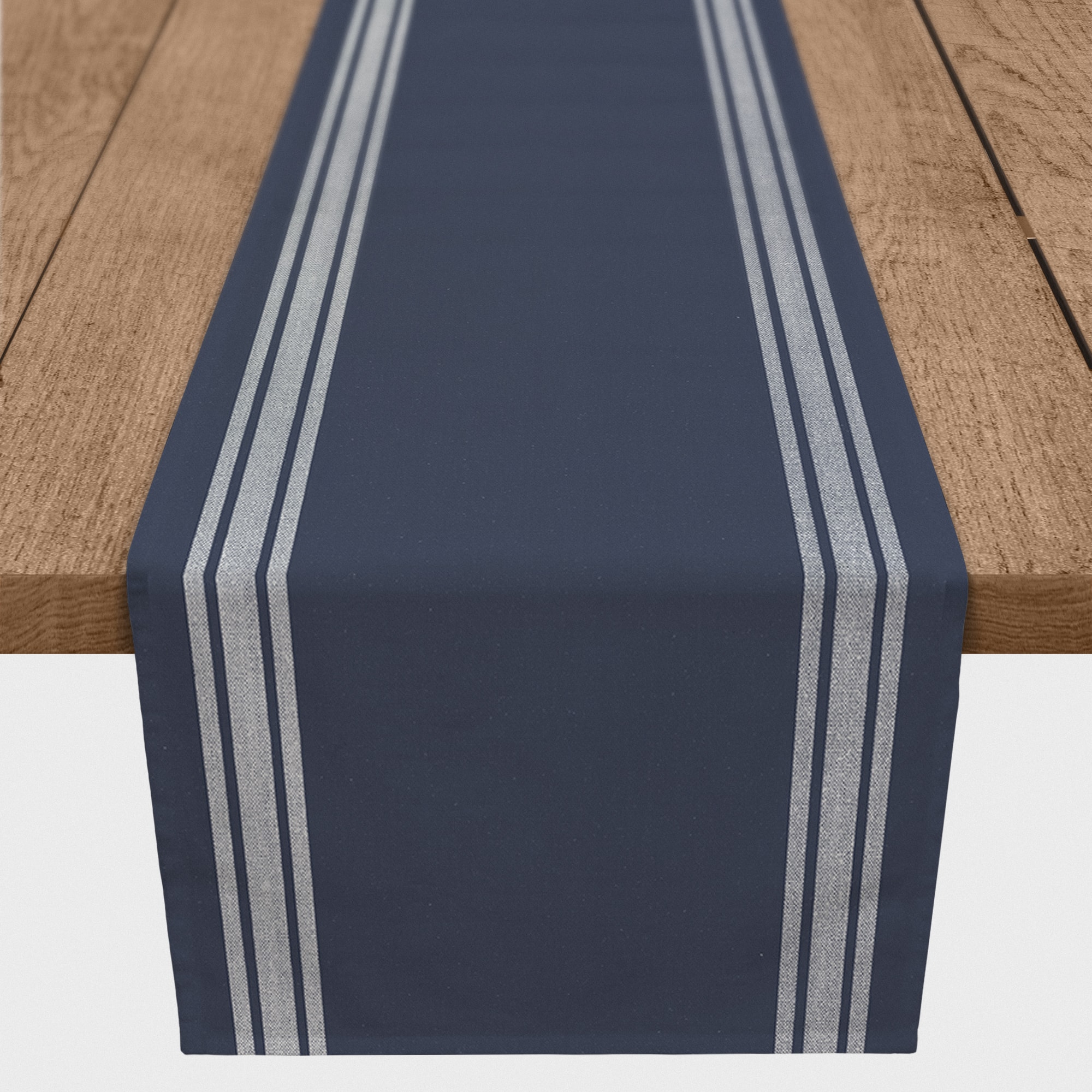 72&#x22; Navy Blue with White Stripes Cotton Twill Table Runner