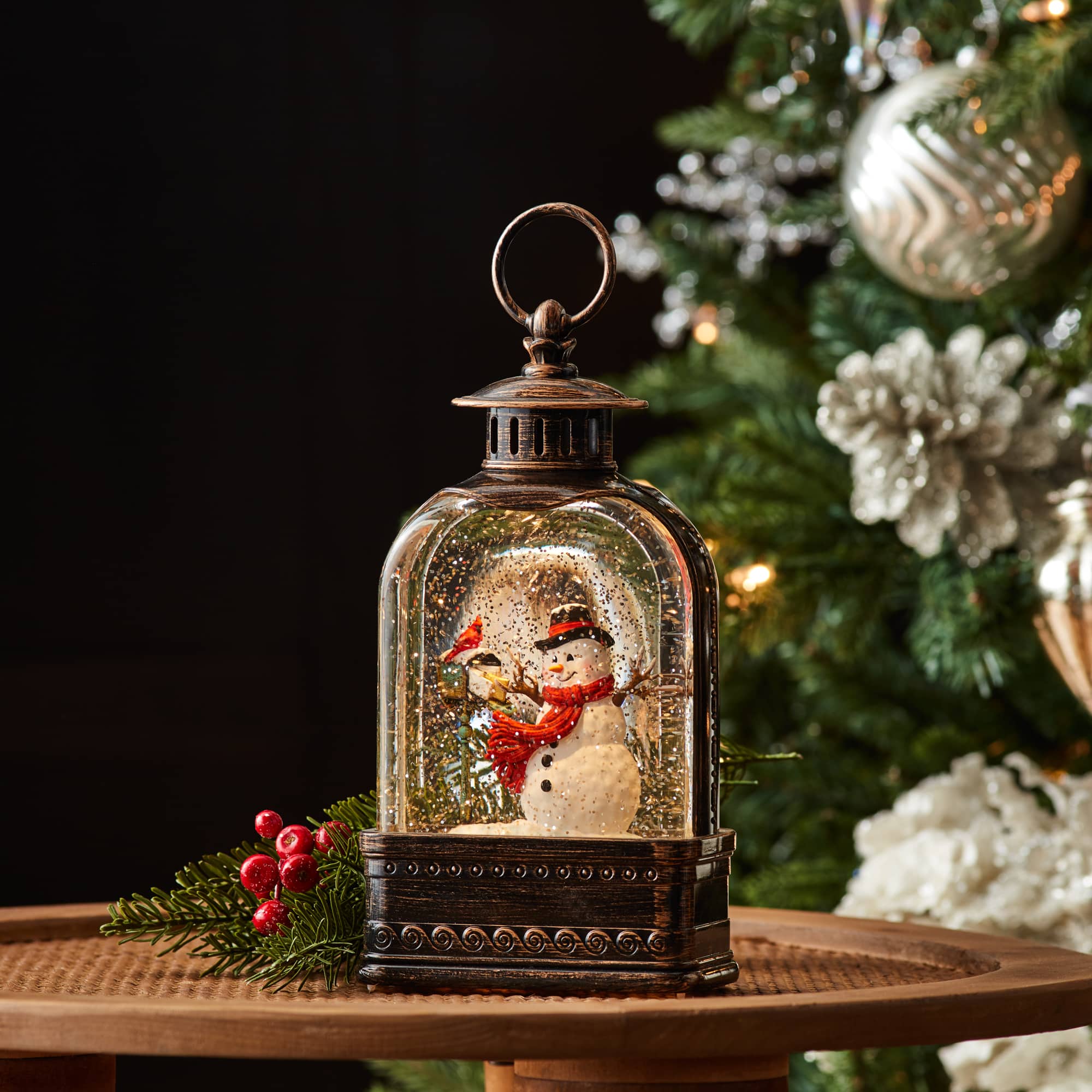 9.75&#x22; LED Snow Globe with Snowman &#x26; Cardinals