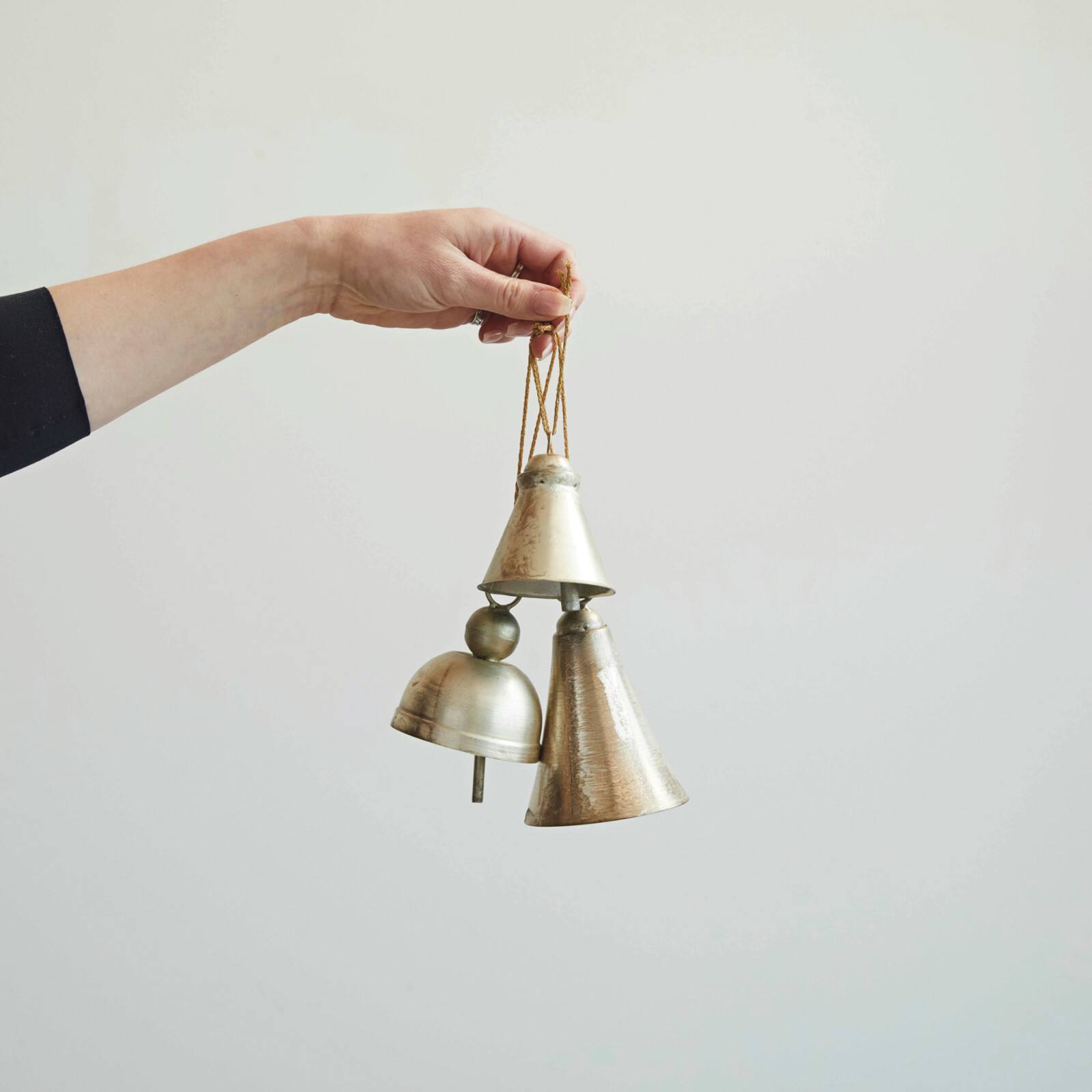 Hello Honey&#xAE; Hanging Metal Bell with Distressed Pewter Finish Set