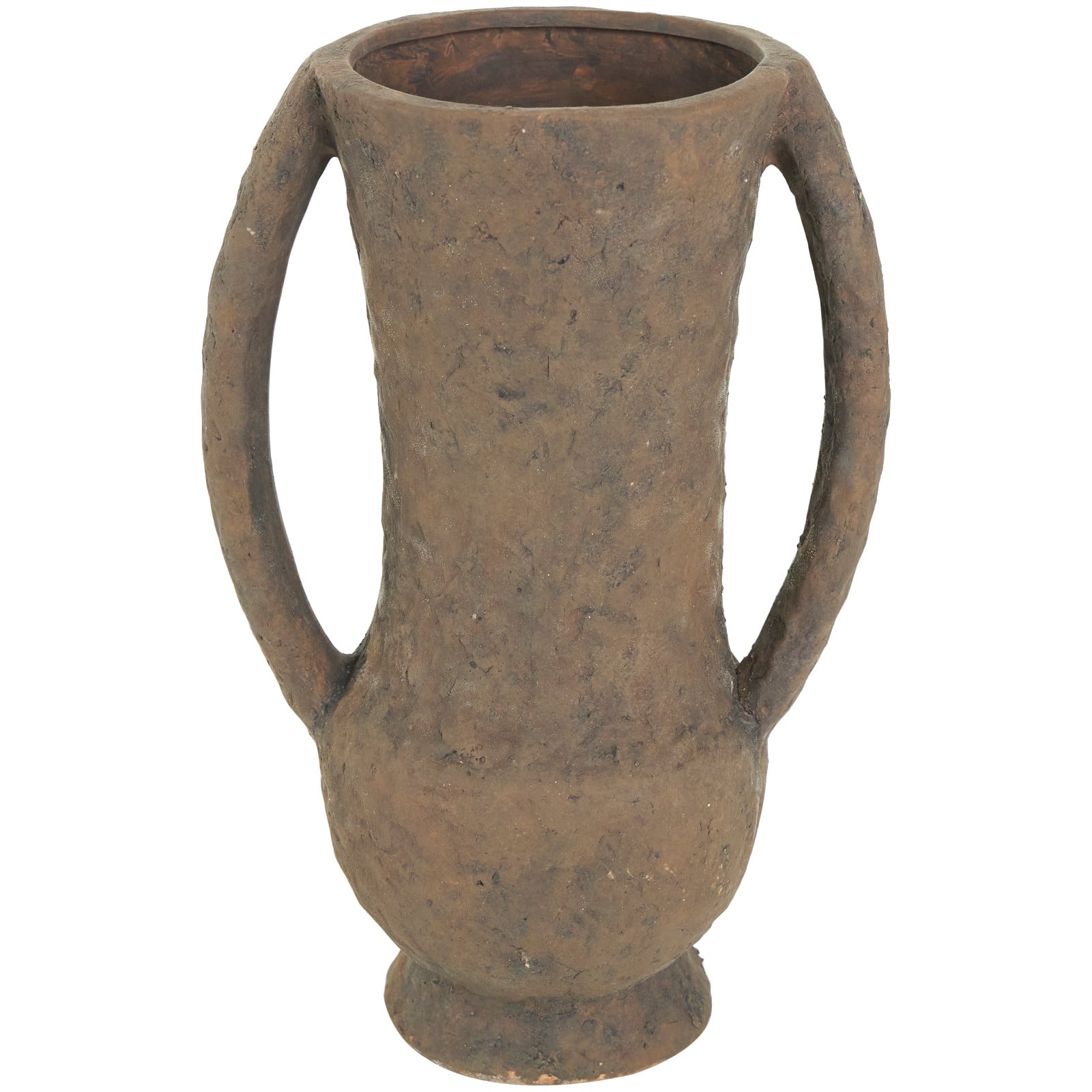 15&#x22; Dark Brown Ceramic Handmade Textured Amphora Vase with Two Long Handles