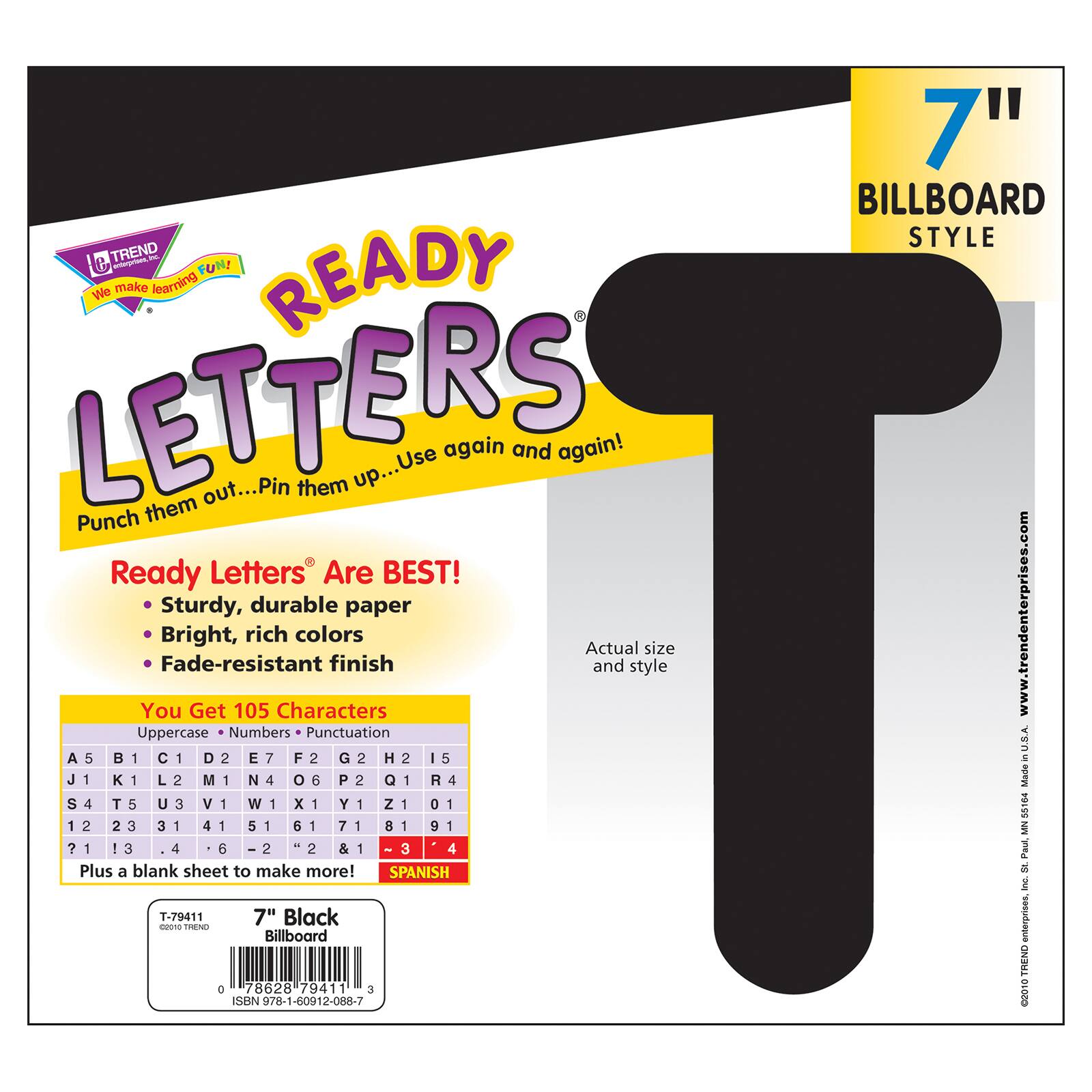 Trend Black 7" Billboard Uppercase Ready Letters®, 3 Pack