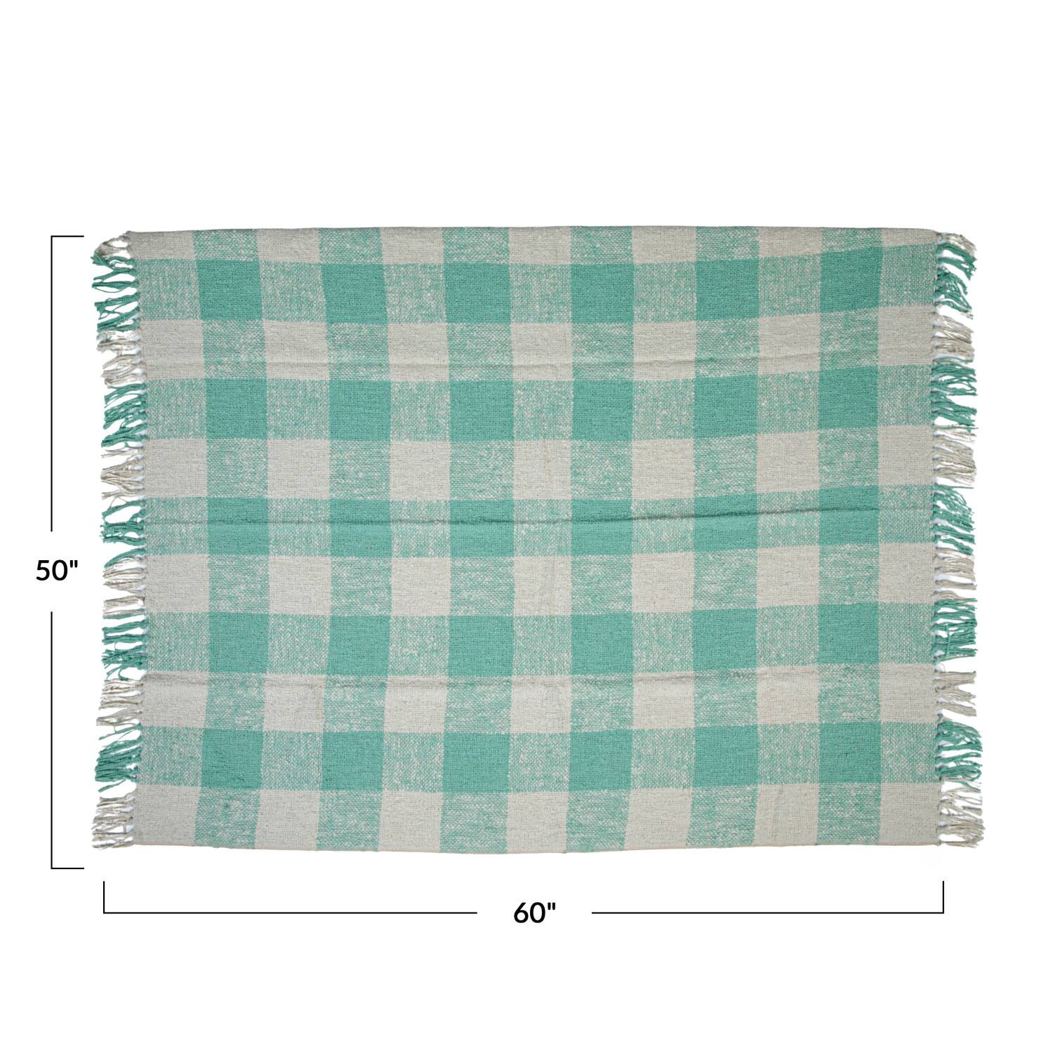Hello Honey® Mint & Cream Plaid Hand-Woven Cotton Throw with Fringe