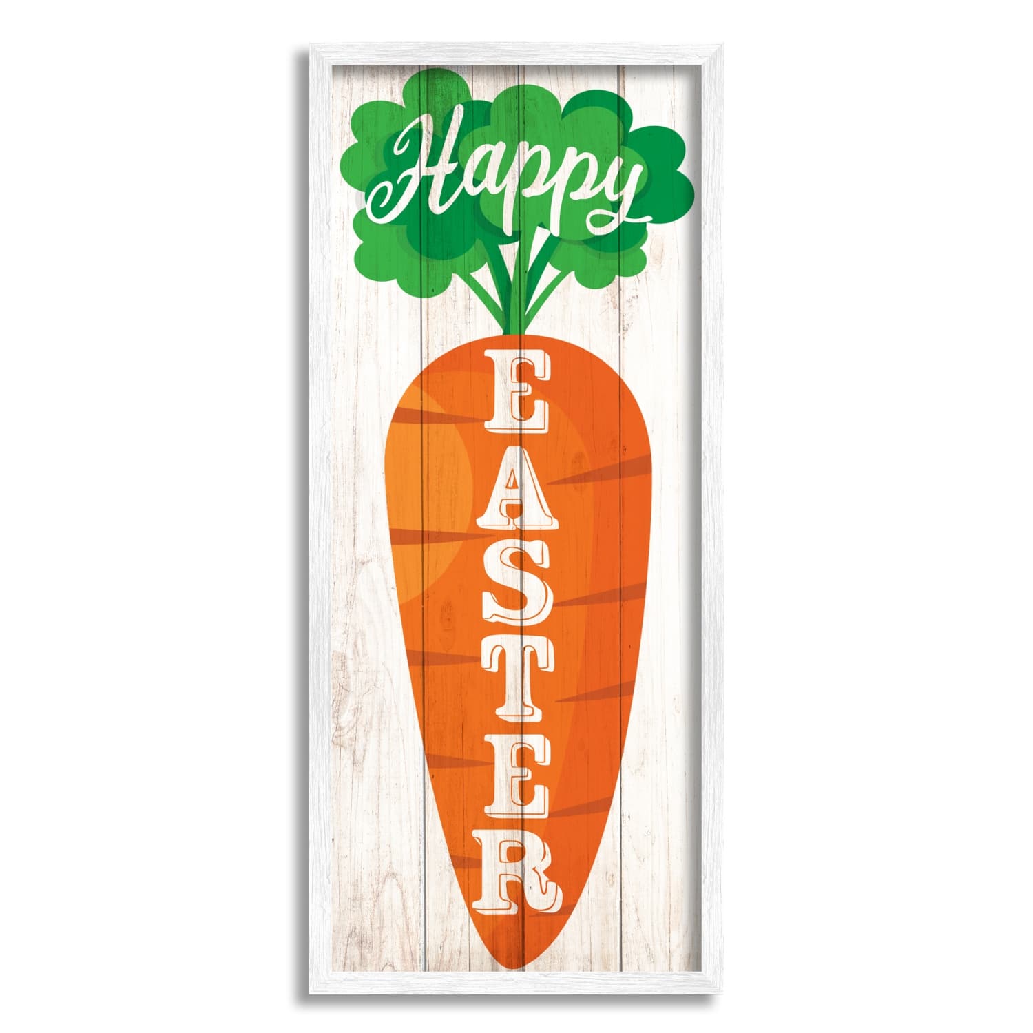Stupell Industries Happy Easter Vertical Rustic Carrot Sign Phrase Framed Giclee Art