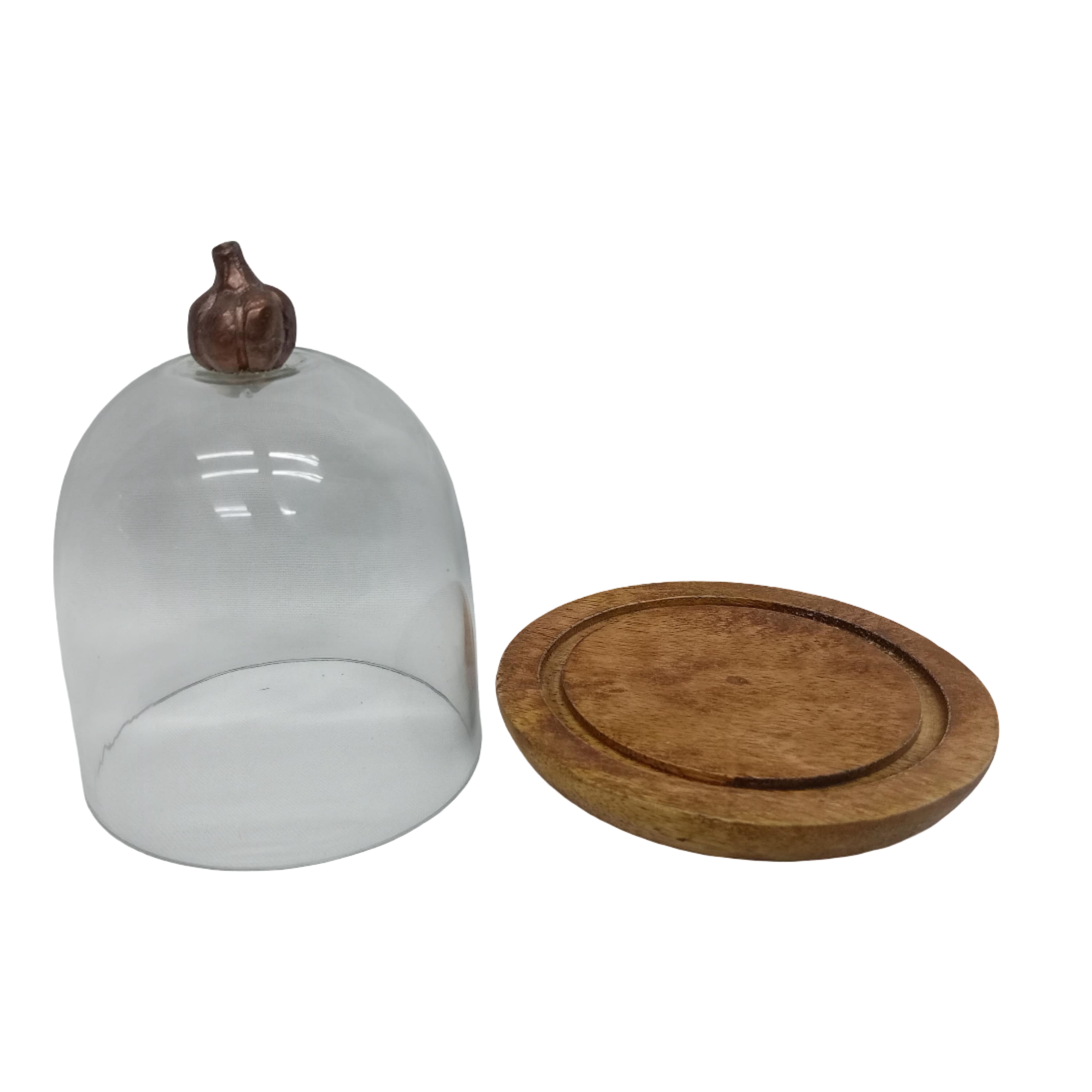 5.5&#x22; Glass Cloche with Pumpkin Knob &#x26; Wood Base by Ashland&#xAE;