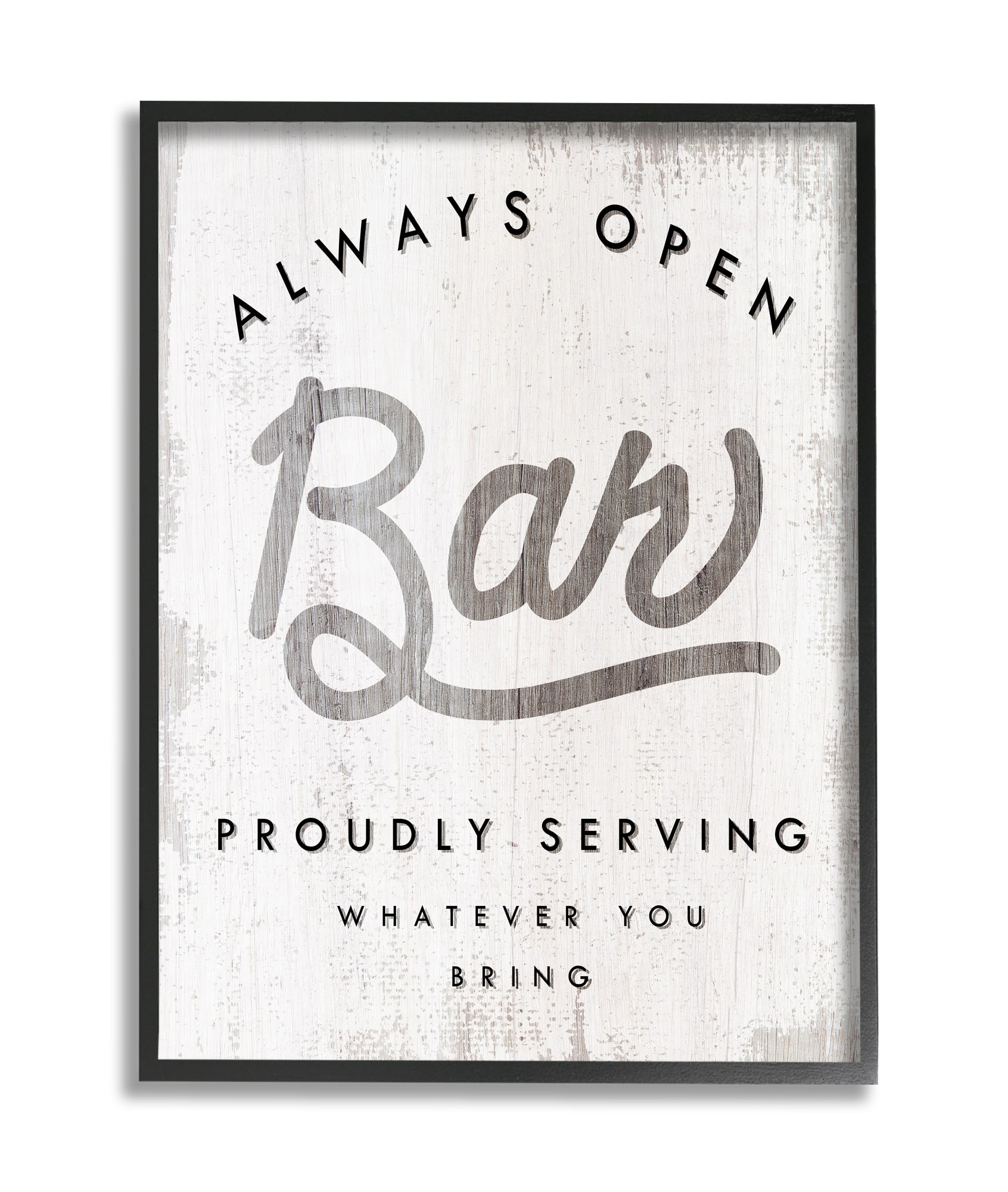 Stupell Industries Always Open Bar Wall Art in Black Frame