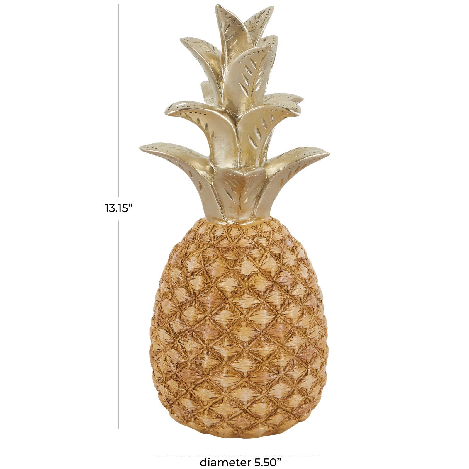 13" Gold Textured Pineapple Fruit Sculpture with Carved Top