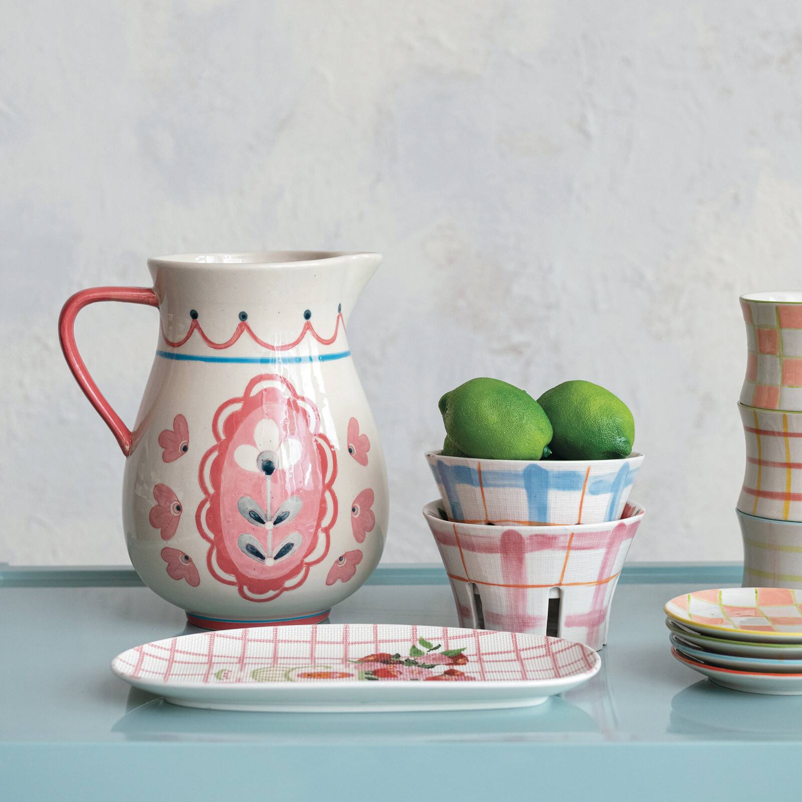 Hello Honey® 9.5" Multicolor Floral Stoneware Pitcher with Handle