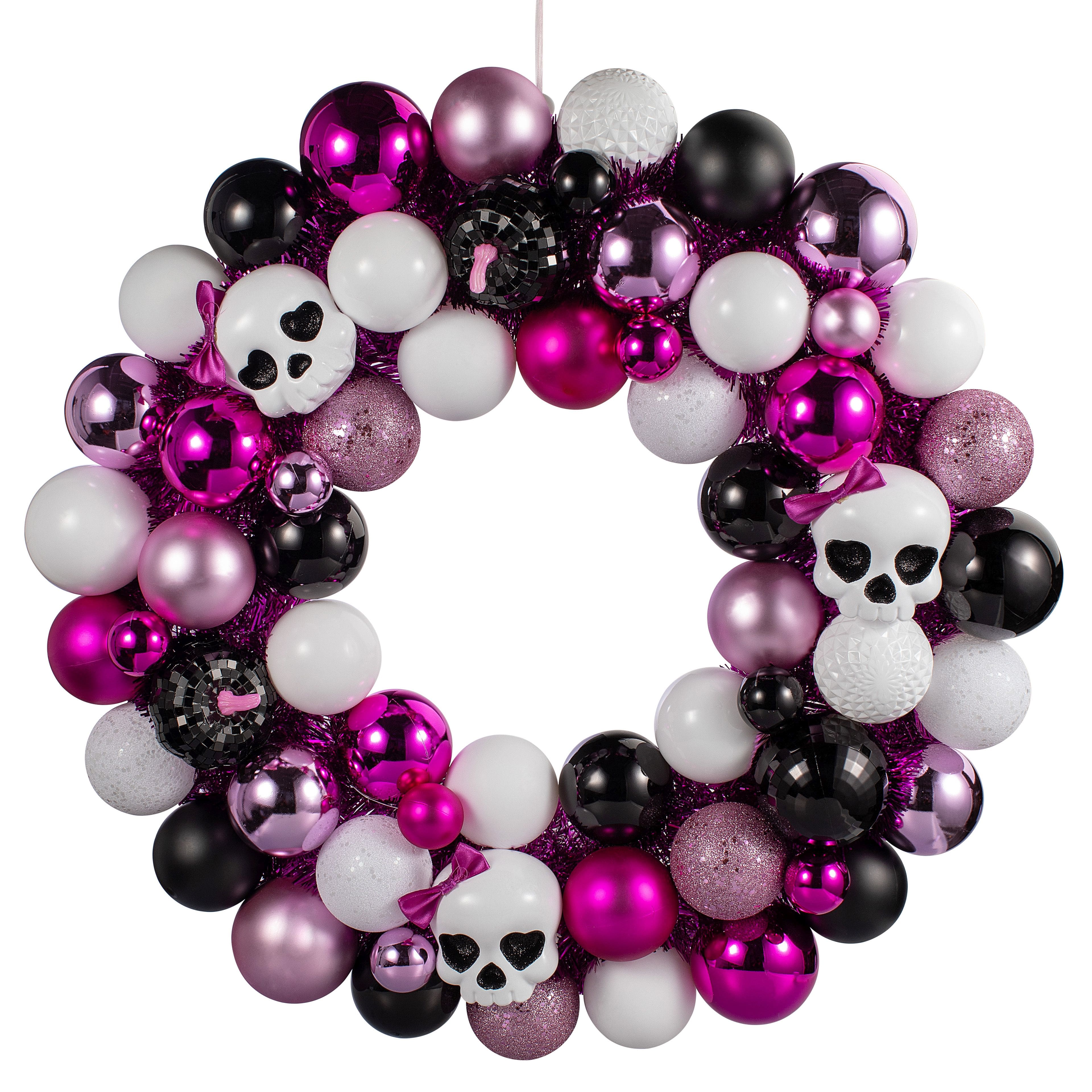 23.5" Pink & Purple Skull & Ornament Wreath by Ashland®
