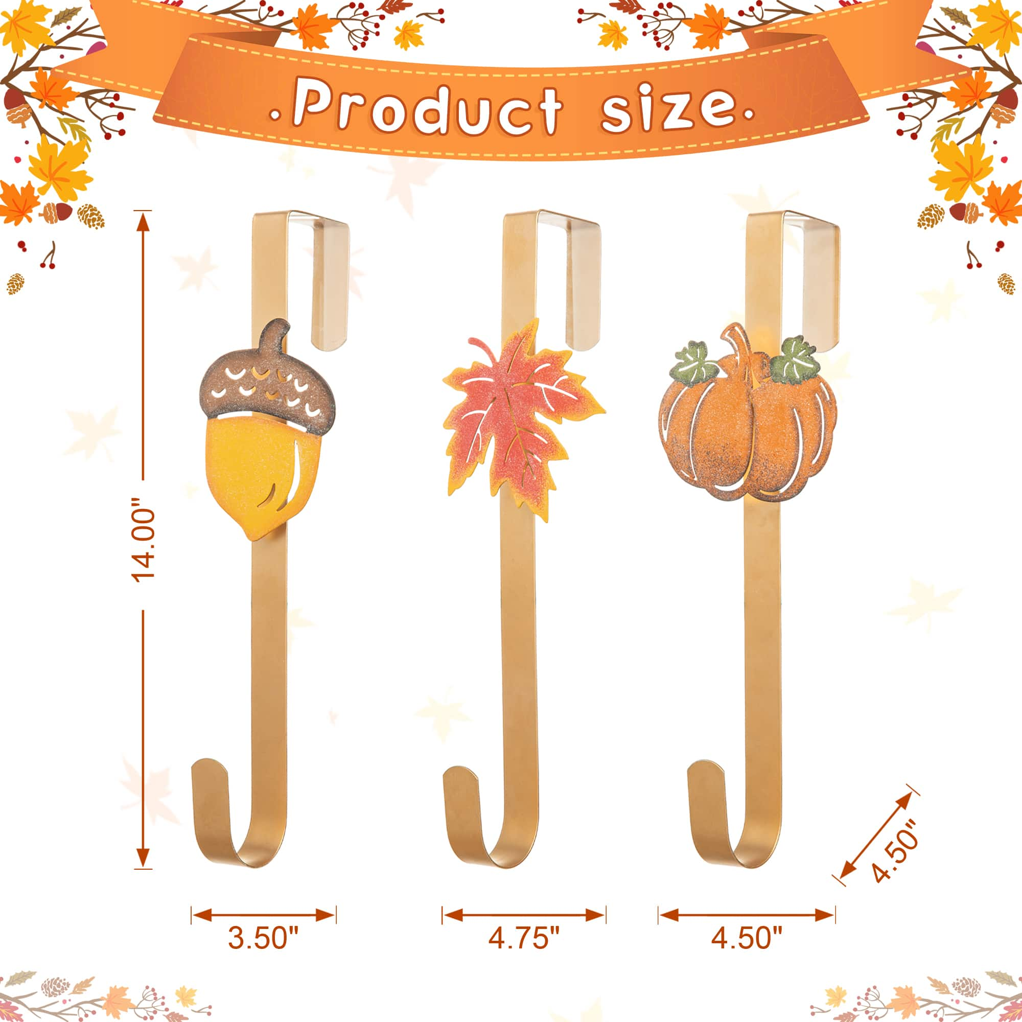 Glitzhome&#xAE; 14&#x22; Fall Metal Acorn, Leaf &#x26; Pumpkin Wreath Hanger Set