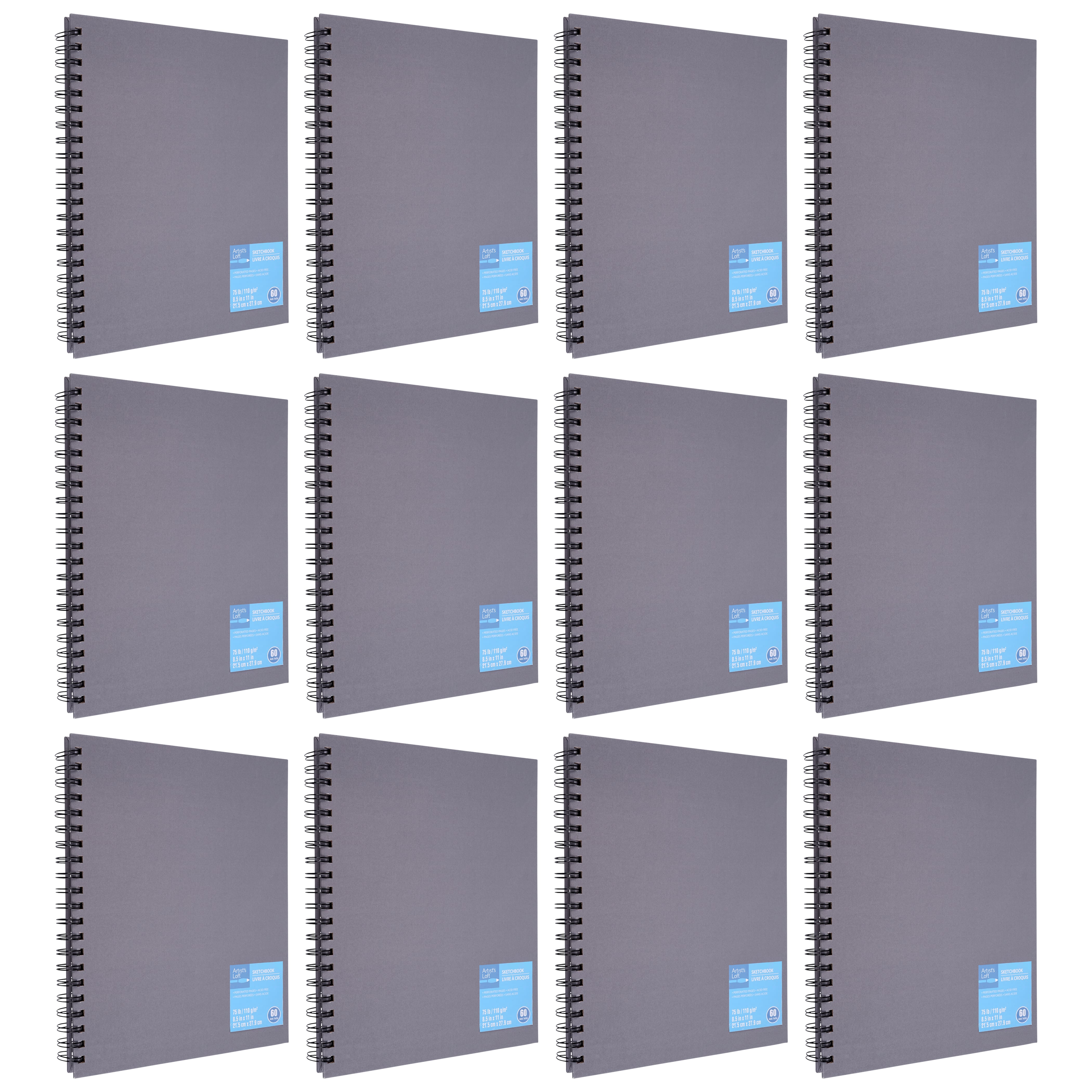 12 Pack: Gray Wirebound Sketchbook by Artist&#x27;s Loft&#x2122;, 8.5&#x22; x 11&#x22;
