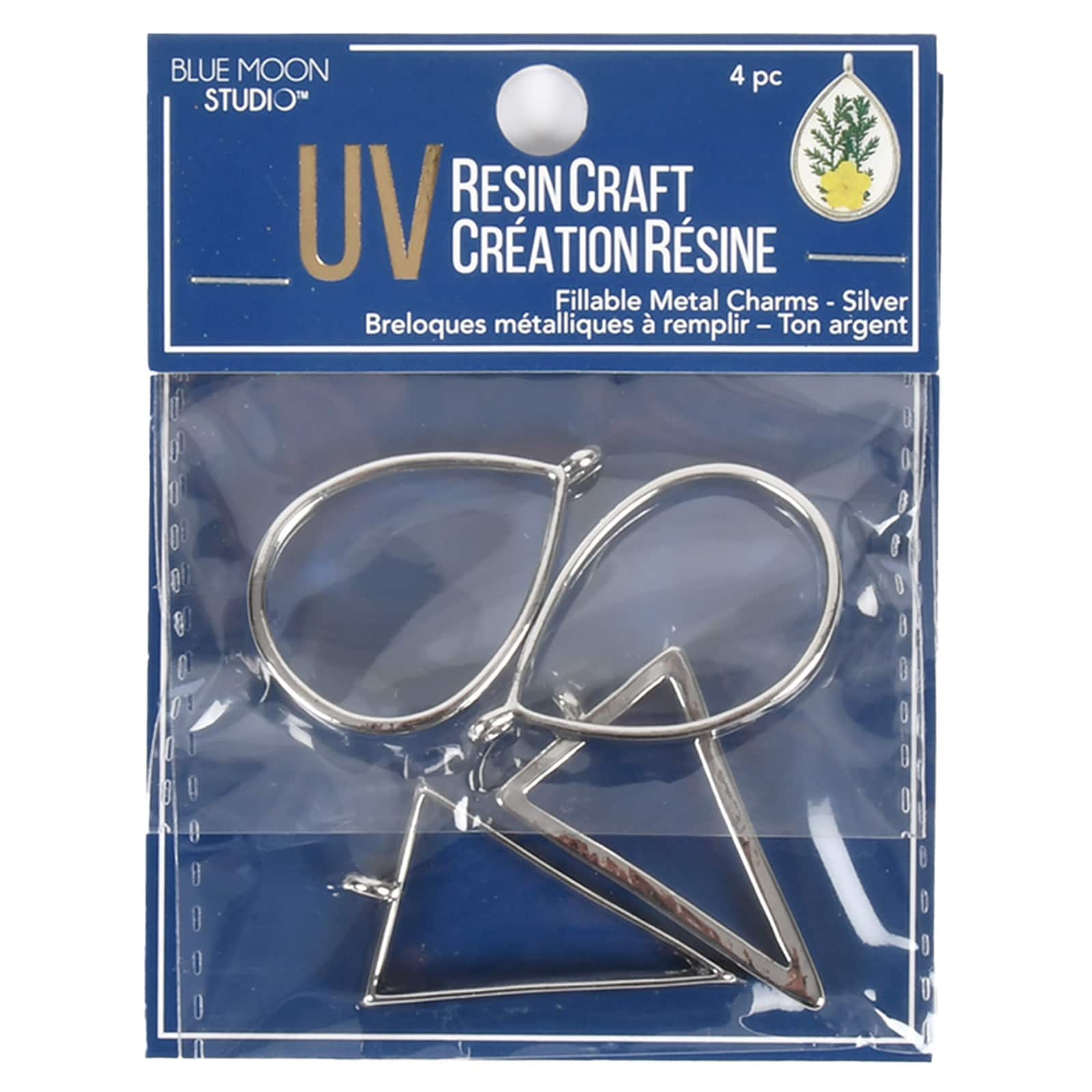 Blue Moon Studio&#x2122; UV Resin Craft Silver Triangle &#x26; Drop Fillable Metal Charms