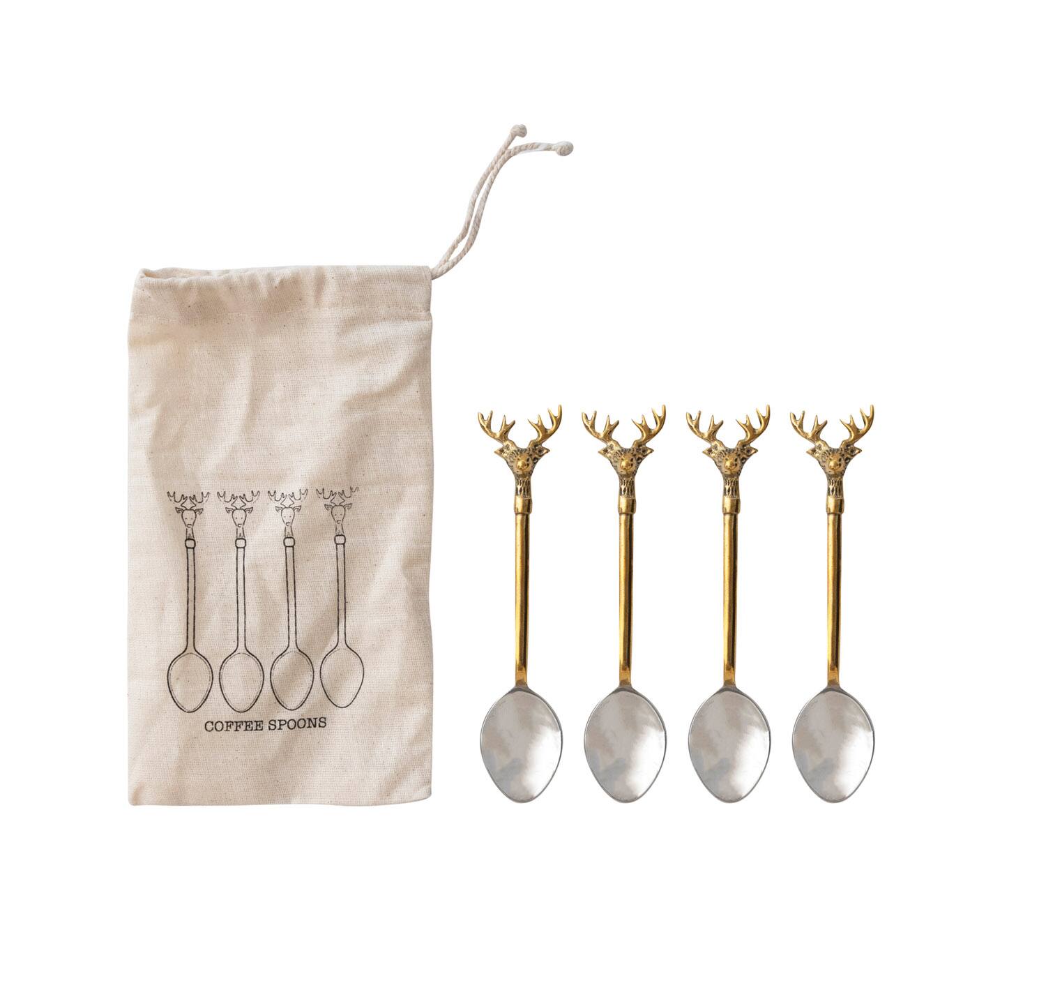 Gold Reindeer Handle Stainless Steel &#x26; Brass Spoon Set