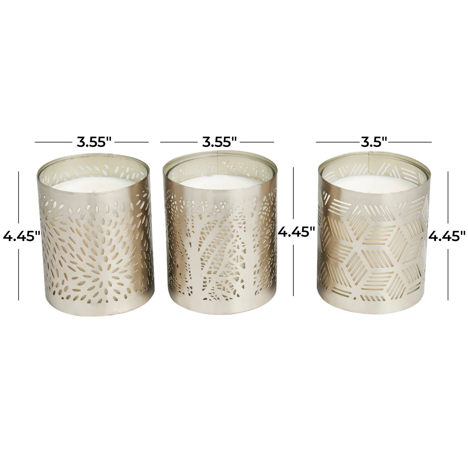 White Wax Vanilla Marshmallow Scented Candle with Geometric Silver Containers, 3ct.