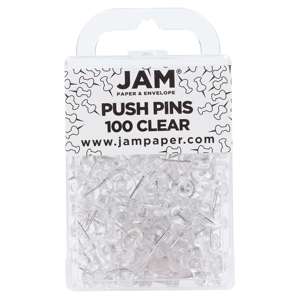 JAM Paper Clear Standard Push Pins, 2 Packs of 100