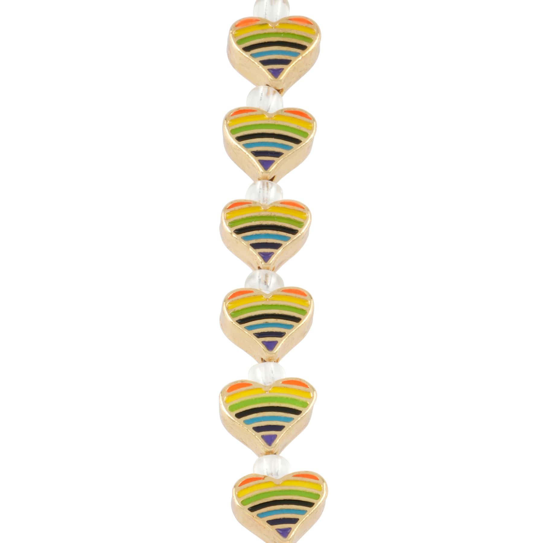 6 Packs: 12 ct. (72 total) Rainbow Stripe & Gold Heart Beads, 9mm by Bead Landing™