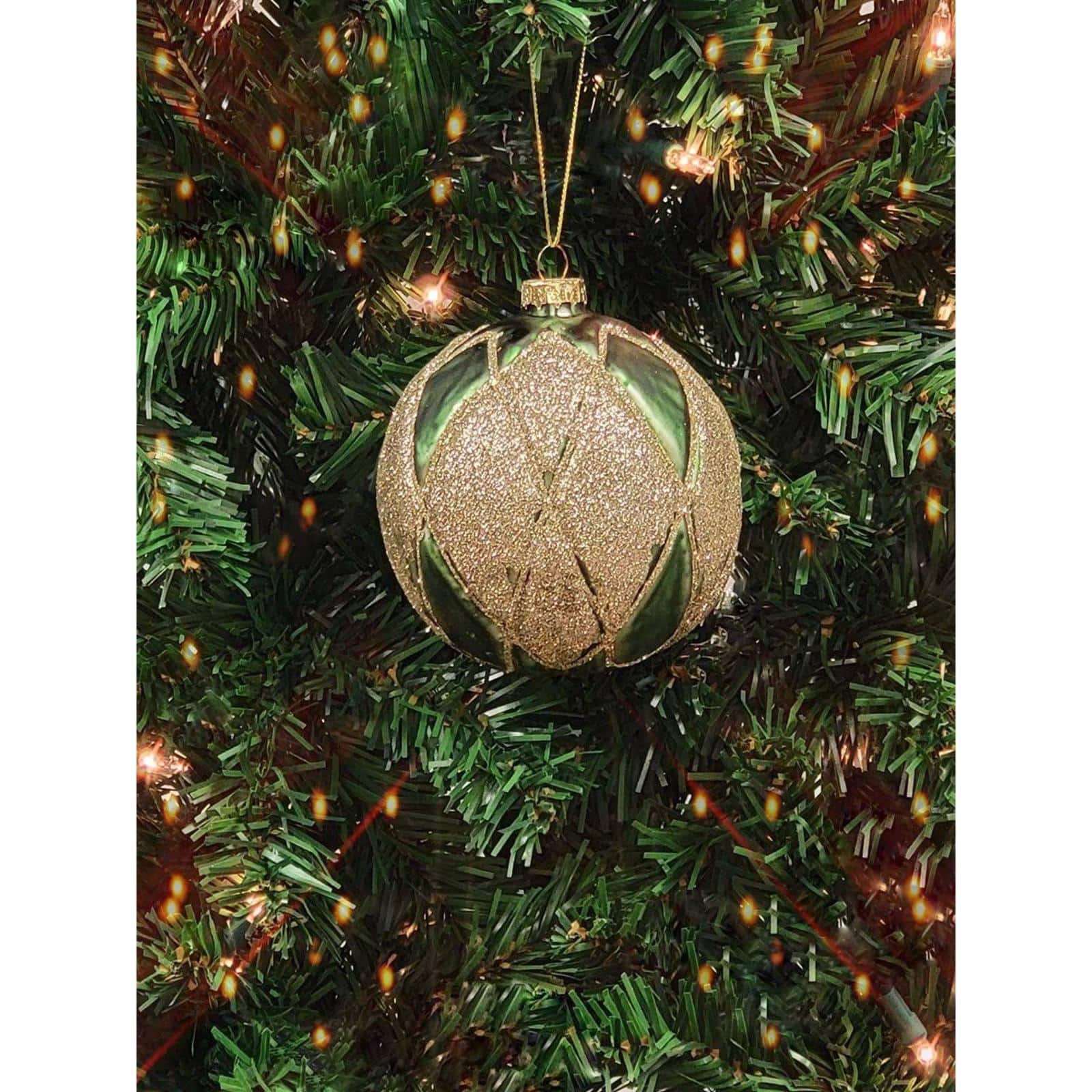 12" Crisscross Green Glass Ball Christmas Ornament
