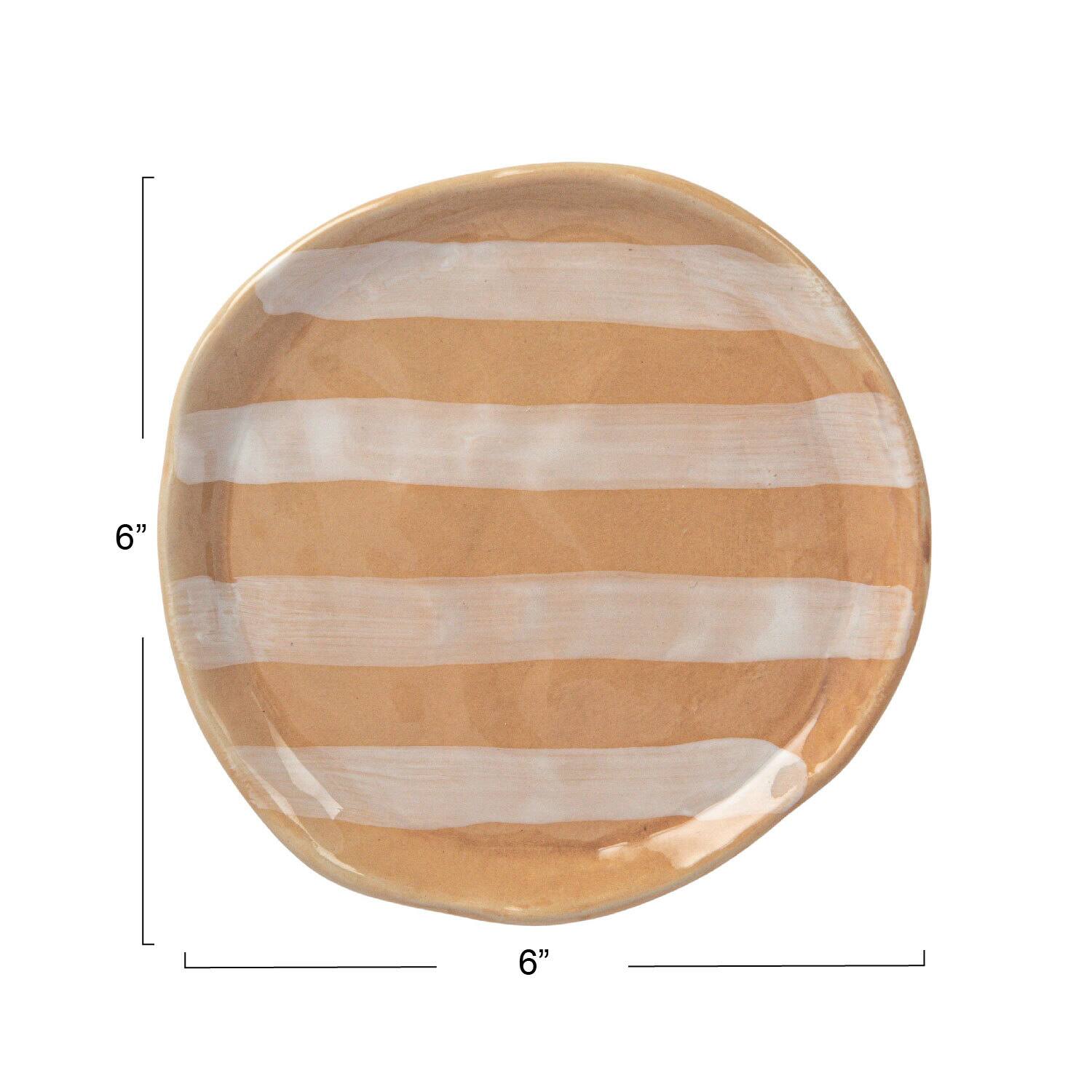 Hello Honey&#xAE; 6&#x22; Brown &#x26; White Striped Hand-Painted Stoneware Plate, 12ct.
