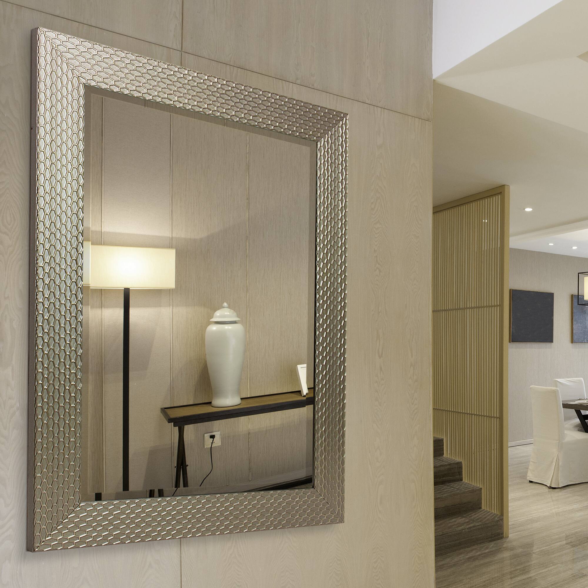 Head West Honeycomb Champagne Silver Beveled Glass Wall Mirror