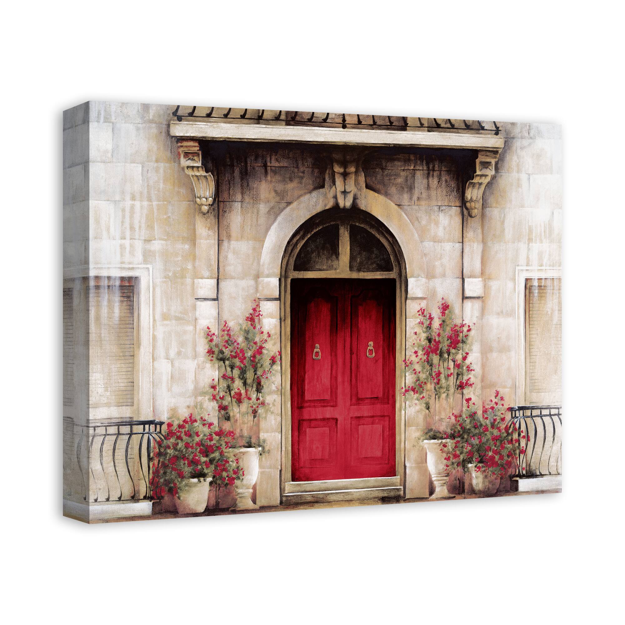 Red Door Tuscan Scene Canvas Wall Art