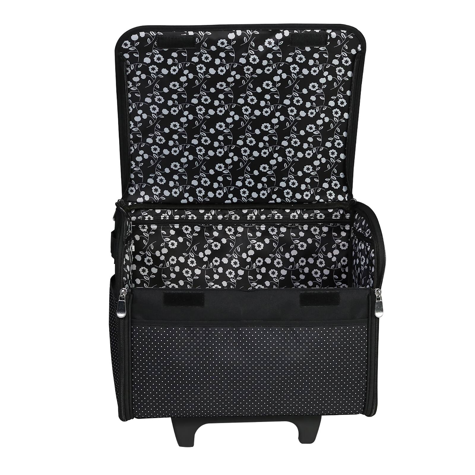 Everything Mary Collapsible Black Pin Dot Rolling Sewing Machine Tote