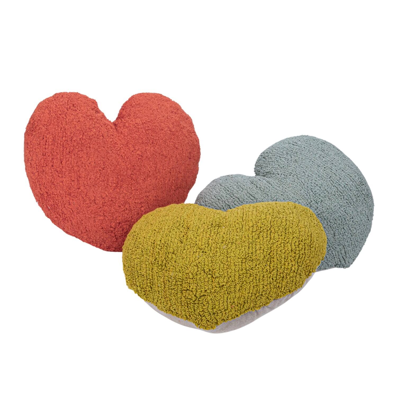 Hello Honey&#xAE; Red, Yellow &#x26; Blue Cotton Tufted Heart Pillow Set